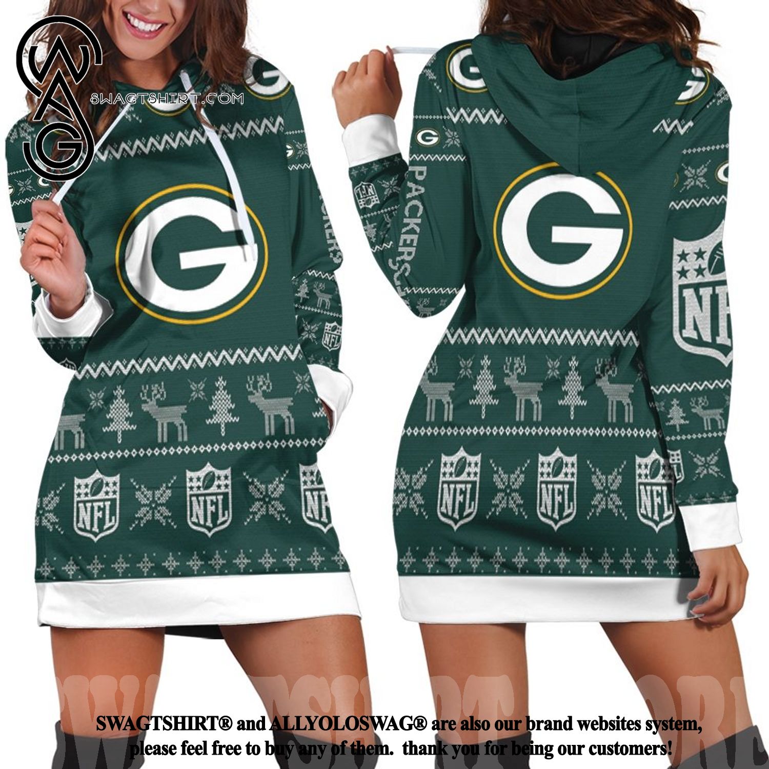 Green Bay Packers All Over Print Hoodie Dress