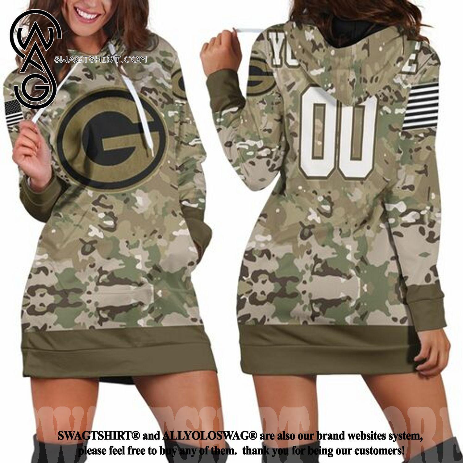 Green Bay Packers Camouflage Veteran Cool Style Hoodie Dress