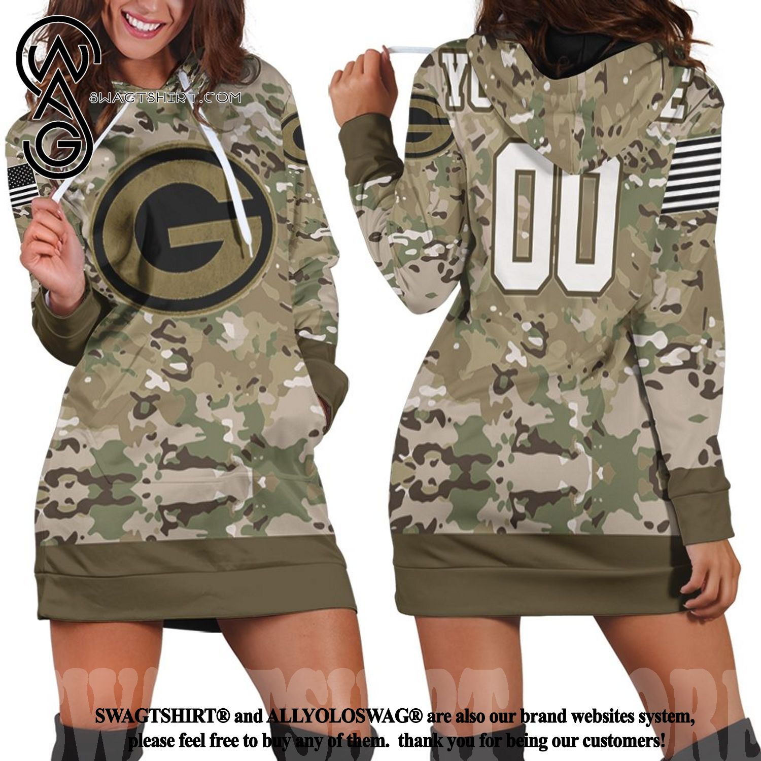 Green Bay Packers Camouflage Veteran For Fans Hoodie Dress