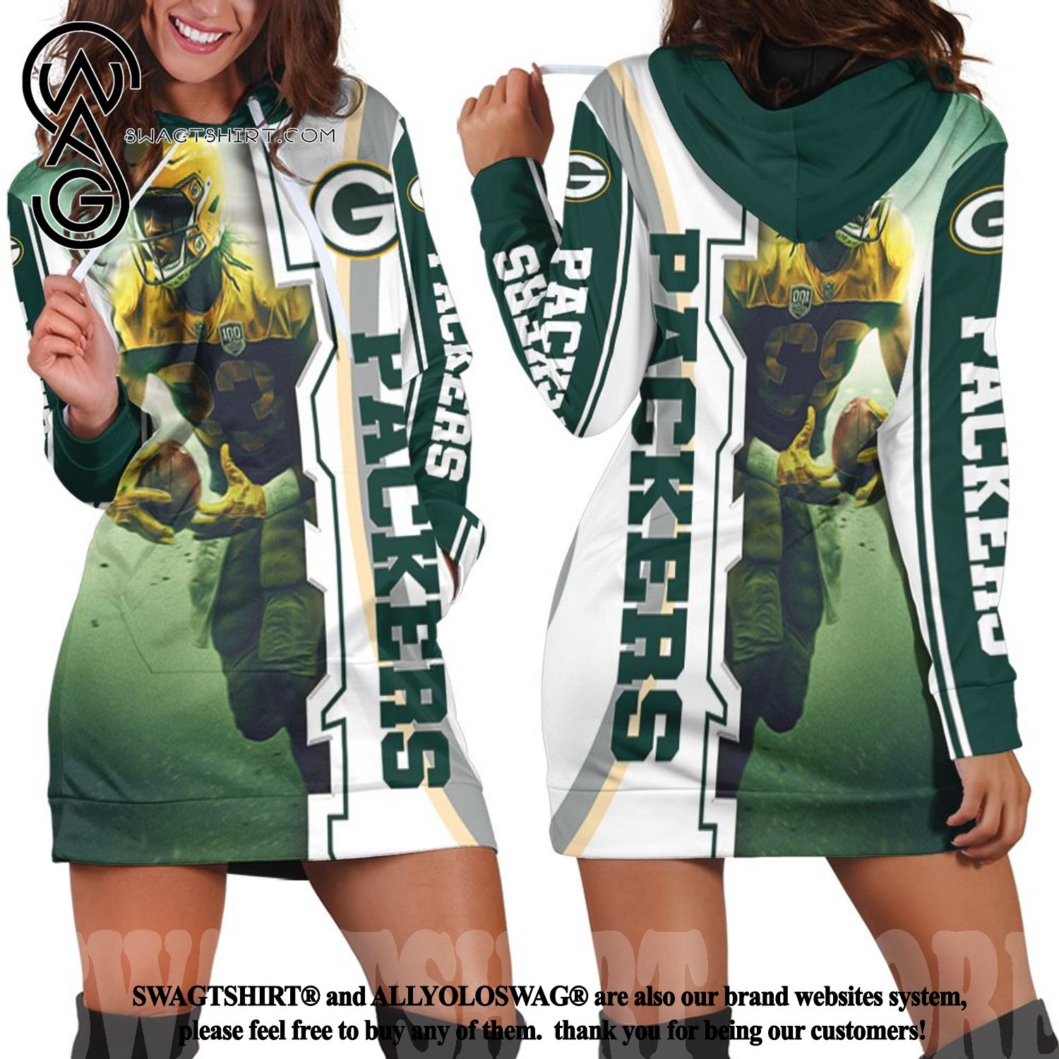 Green Bay Packers Davante Adams 17 For Fans Street Style All Over Print Hoodie Dress