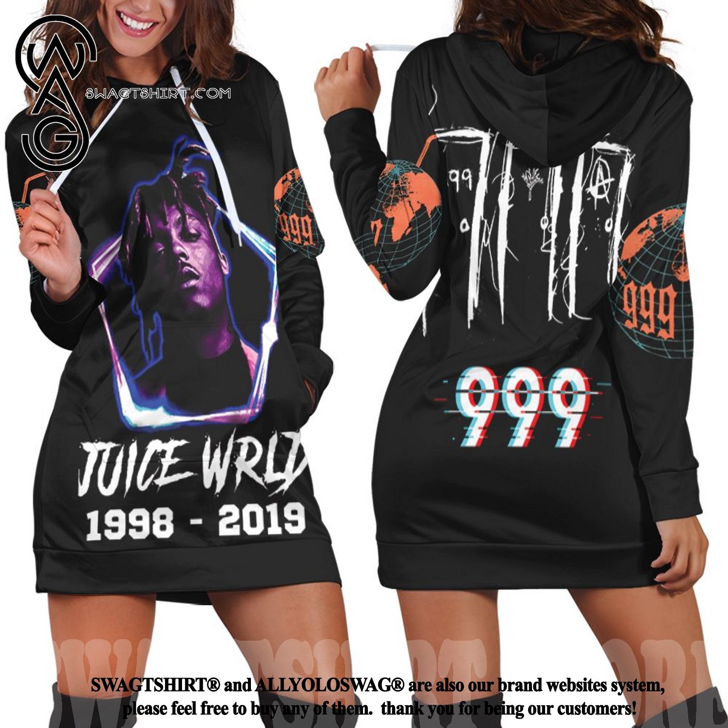 Best Selling Product] Juice Wrld 999 Neon Color Rap Hip Hop Awesome Outfit  Hoodie Dress