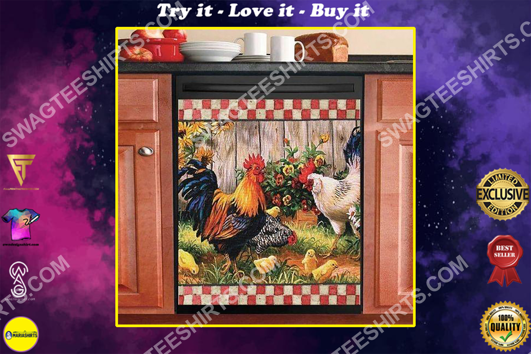 rooster chicken and flower kitchen decorative dishwasher magnet cover