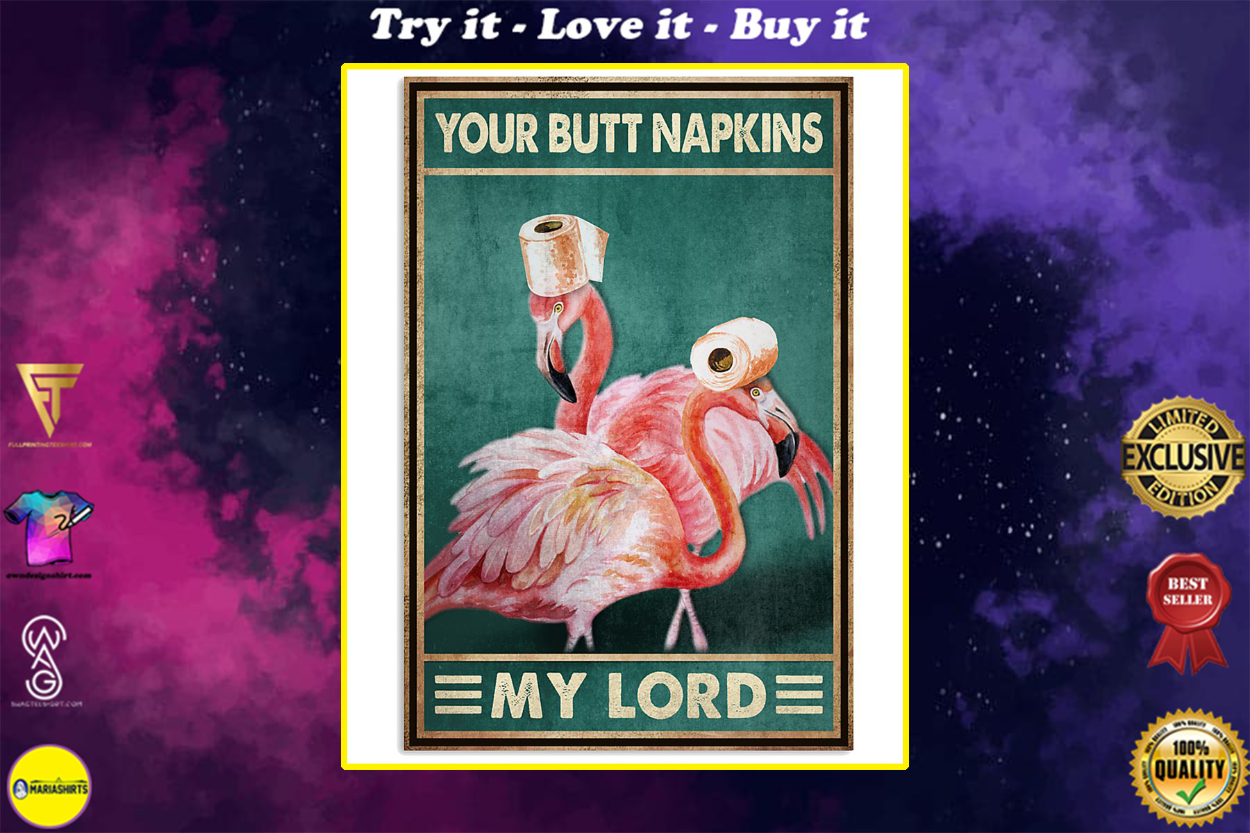 your butt napkins my lord flamingo toilet paper bathroom vintage poster