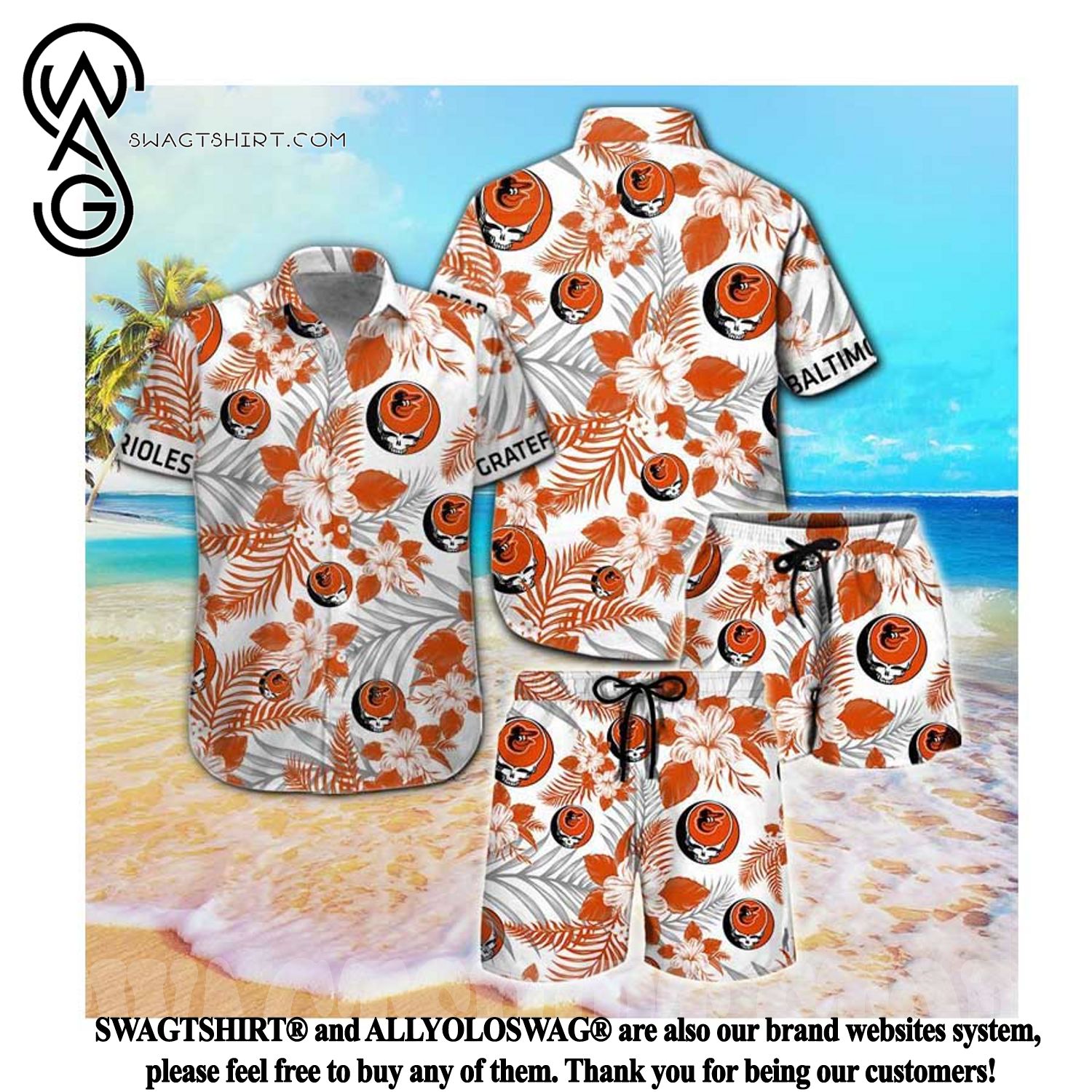 Best Selling Product] Baltimore Orioles And Grateful Dead Hot Fashion  Hawaiian Shirt