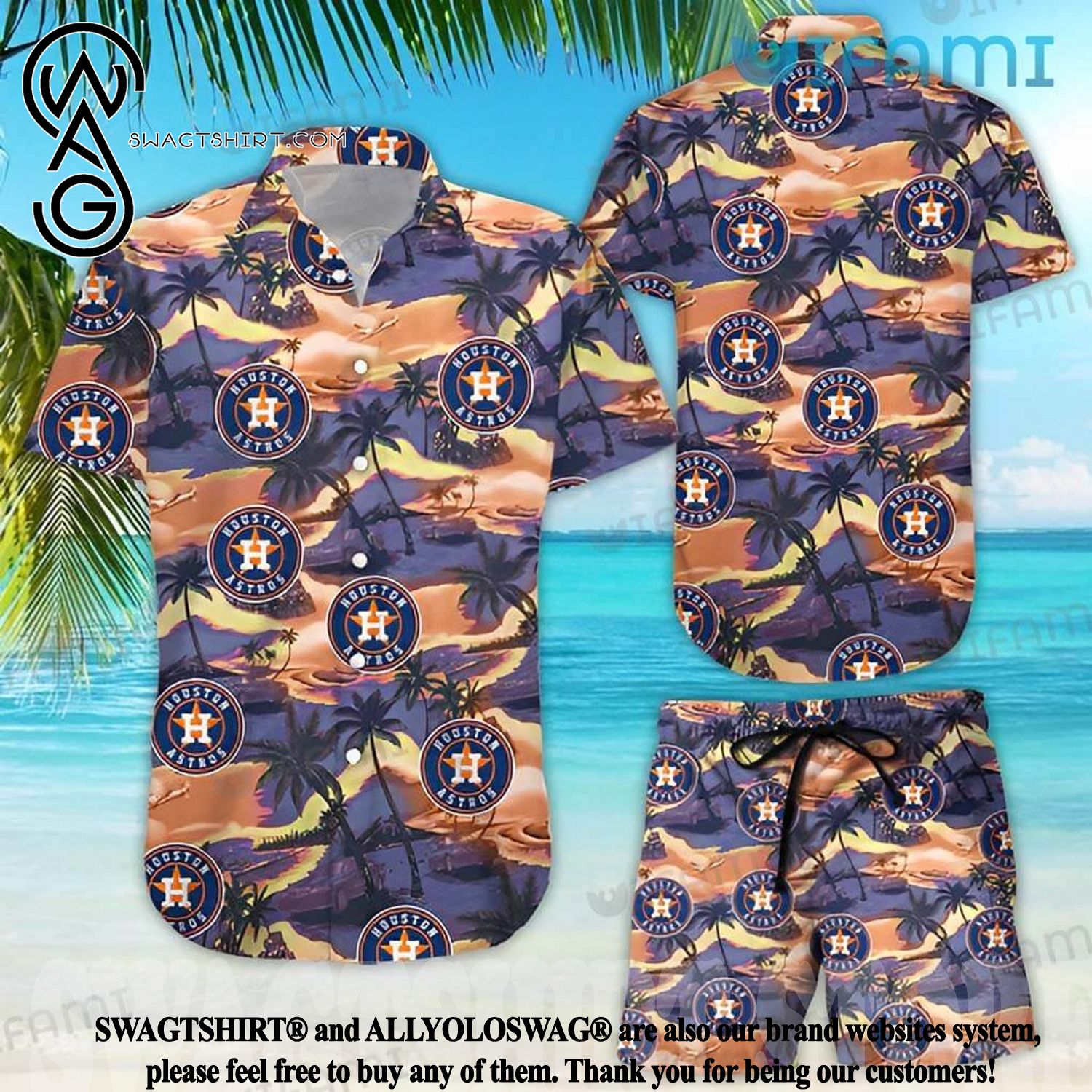 Astros Hawaiian Shirt Custom Name Orange Palm Leaf Houston Astros