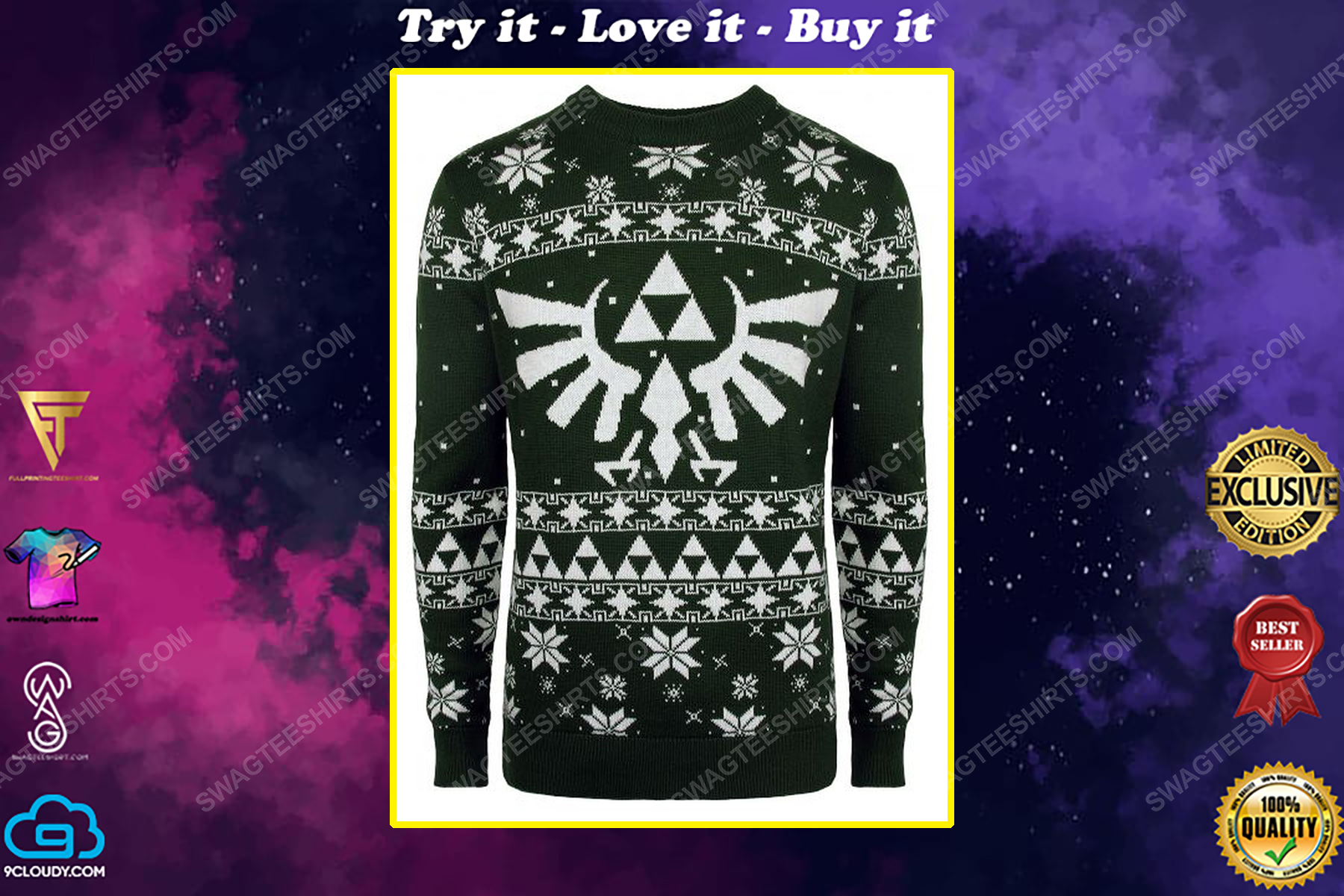 Christmas holiday legend of zeldafull print ugly christmas sweater