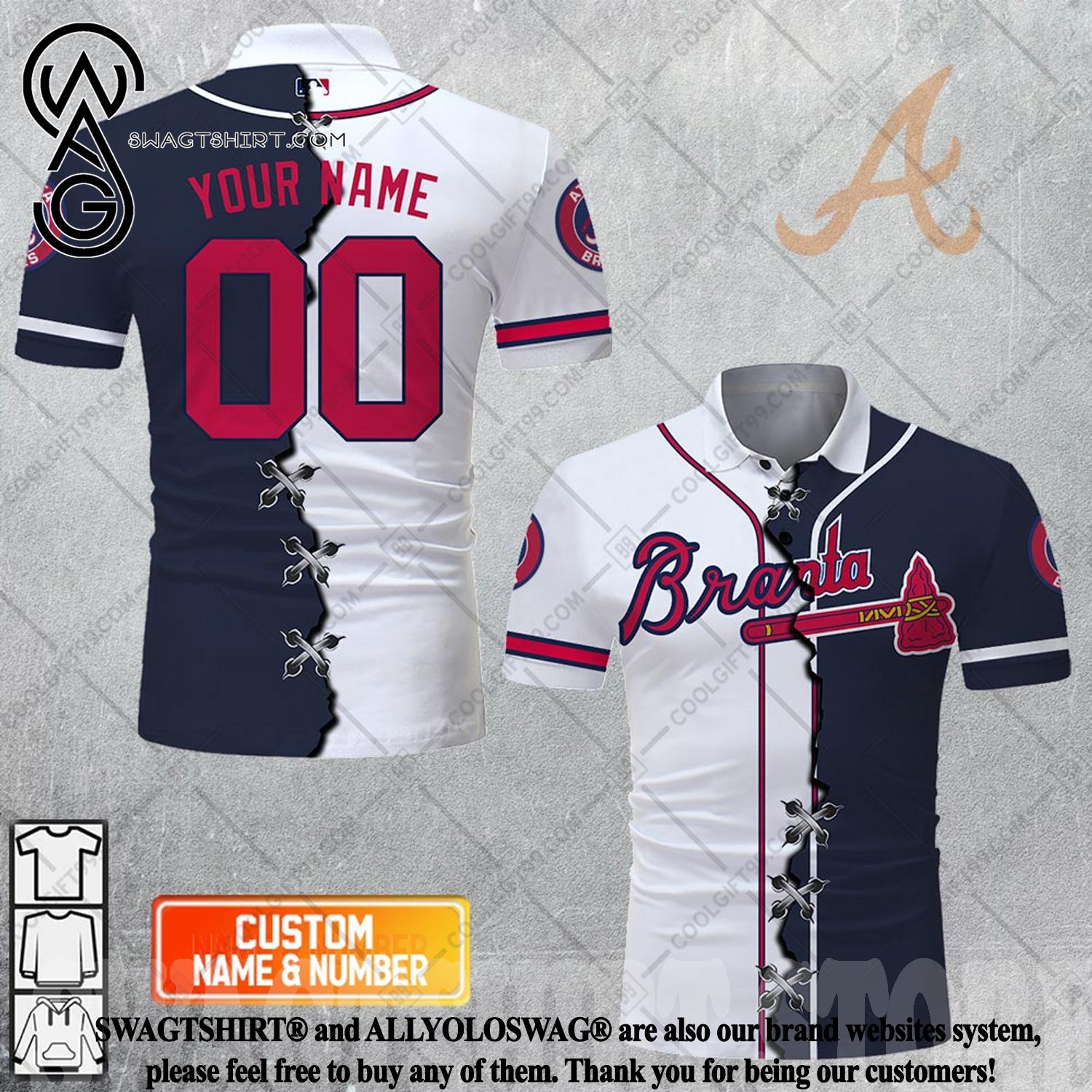 Atlanta Braves Major League Baseball MLB Baseball Jersey Shirt Custom Name  & Number
