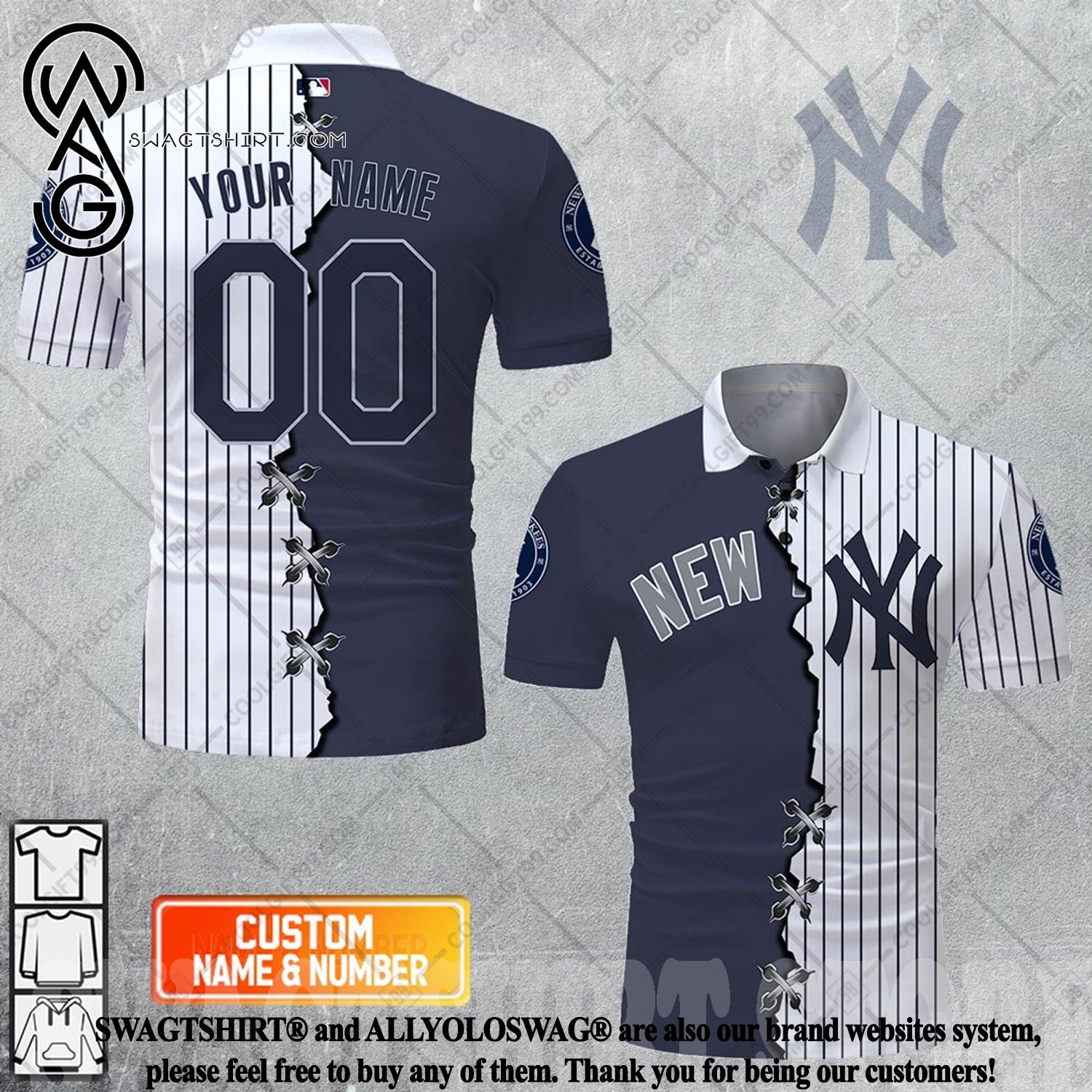 NewYork Yankees MLB Major League Baseball Custom Name & Number Baseball  Jersey - Freedomdesign
