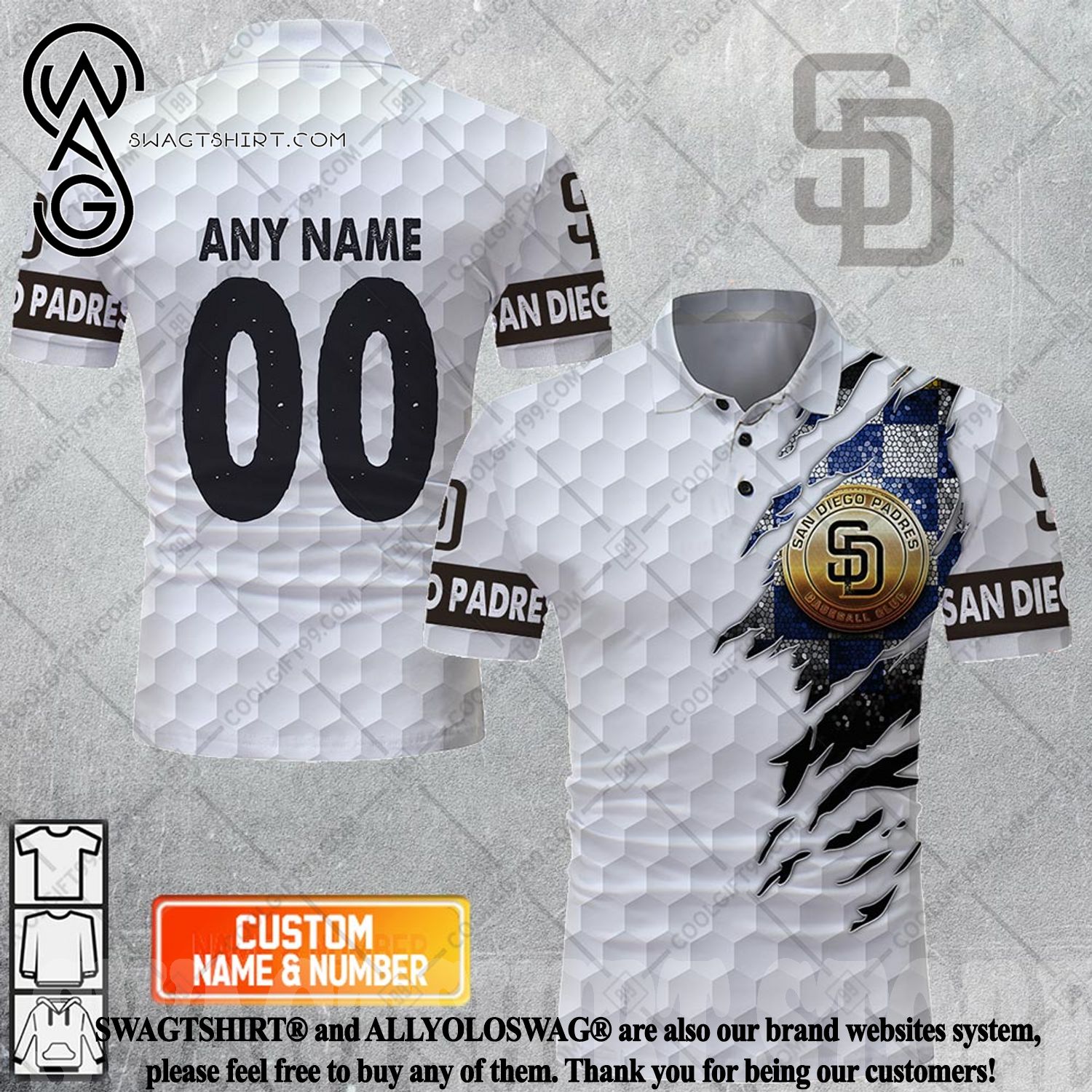 MLB San Diego Padres Mix Jersey Personalized Style Polo Shirt