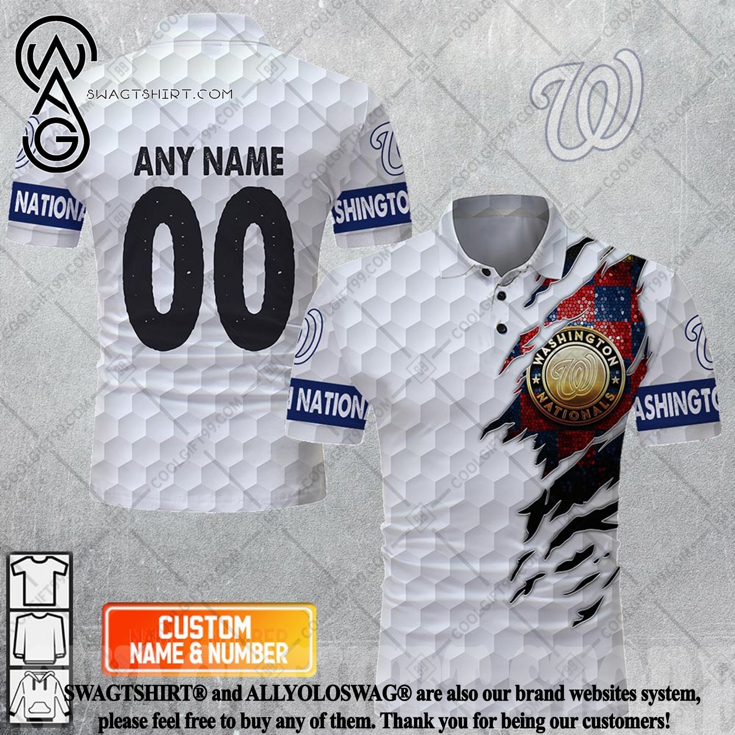 MLB Washington Nationals Mix Jersey Personalized Style Polo Shirt