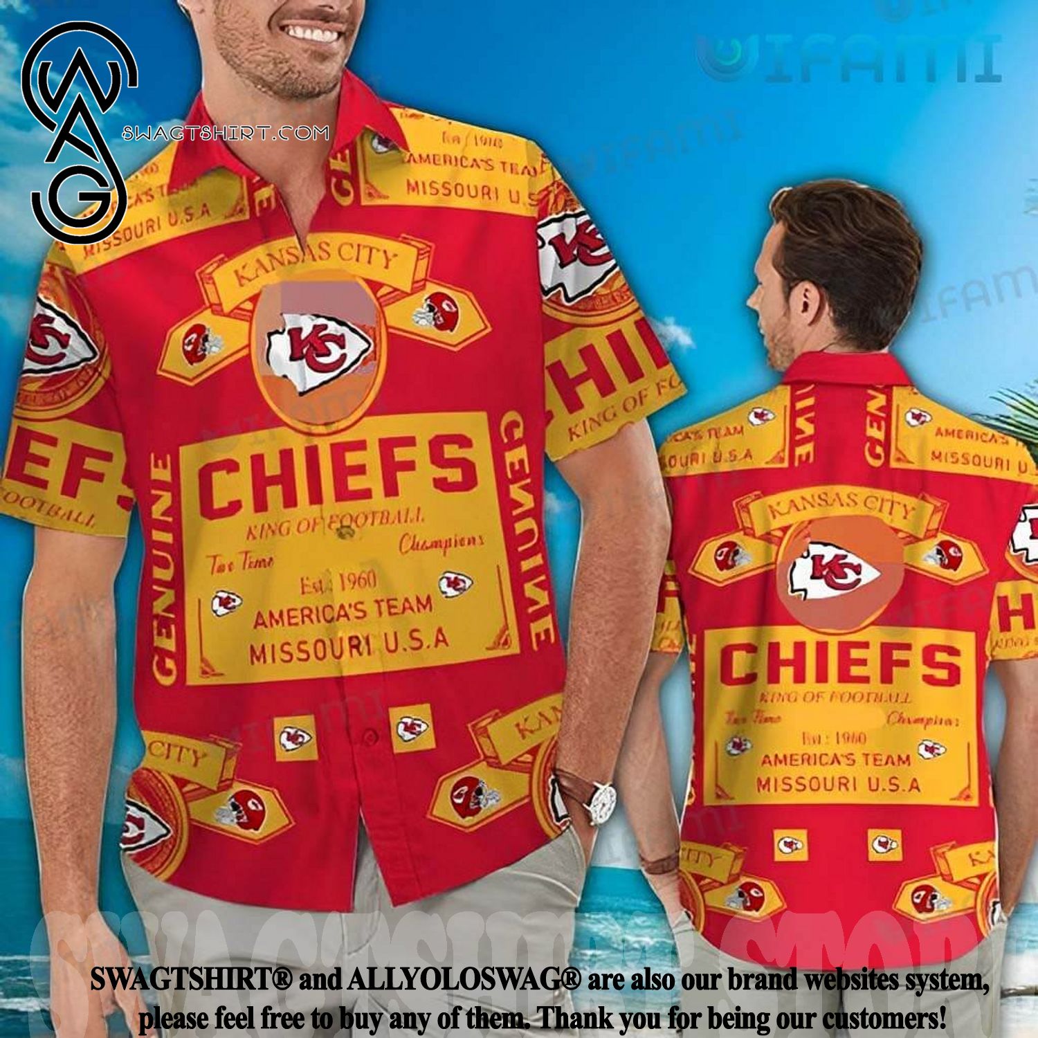 Best Selling Product] Kansas City Chiefs Big Hibiscus Palm Leaf Kansas City  Gift Hawaiian Shirt