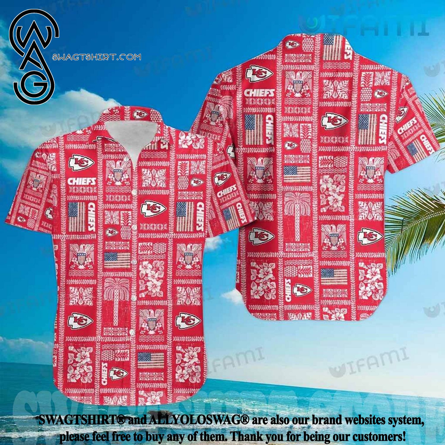 KC Chiefs Hawaiian Shirt Turtle Hibiscus Palm Leaf Kansas City