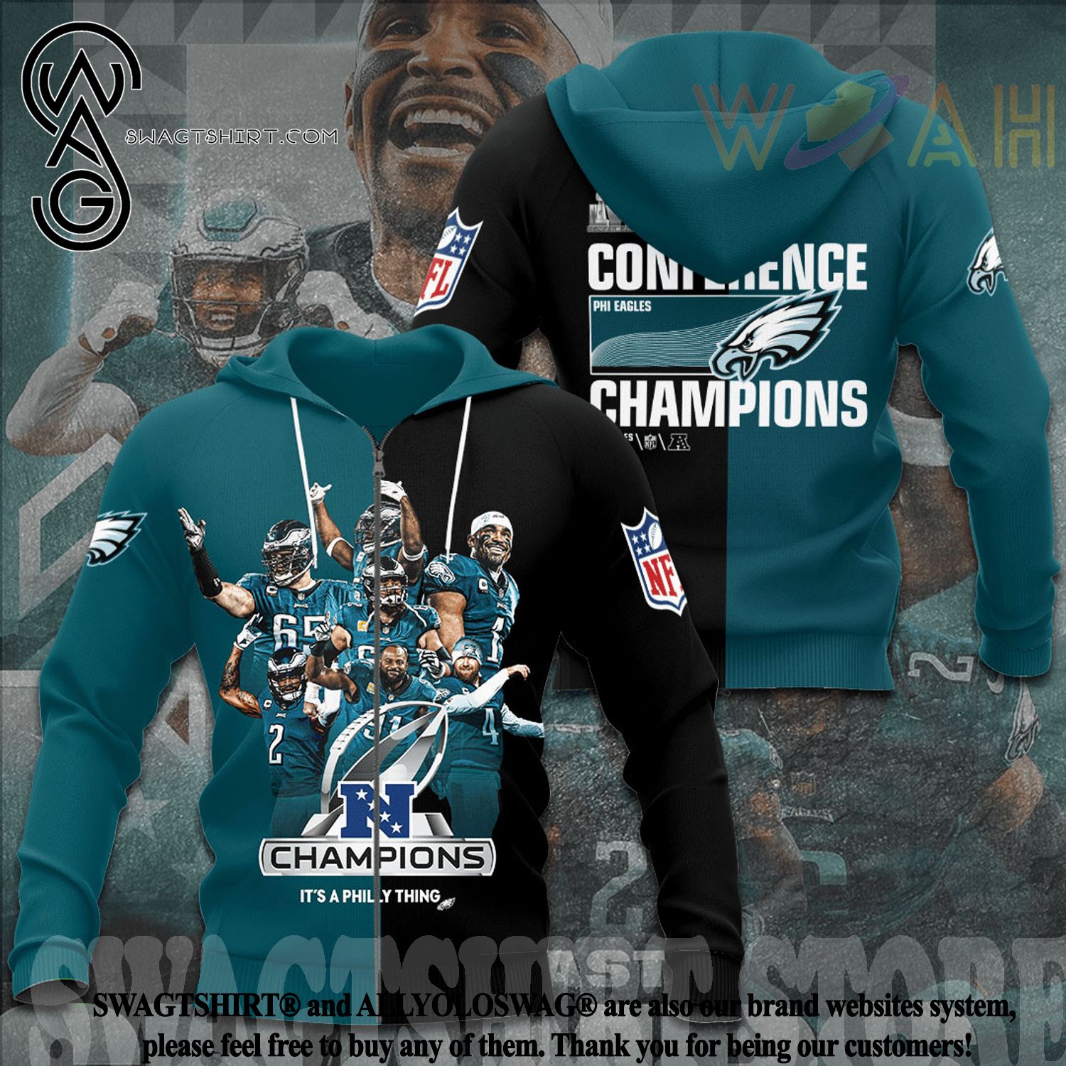 NFL Philadelphia Eagles NFC Champs 3D Hoodie Leggings - Owl