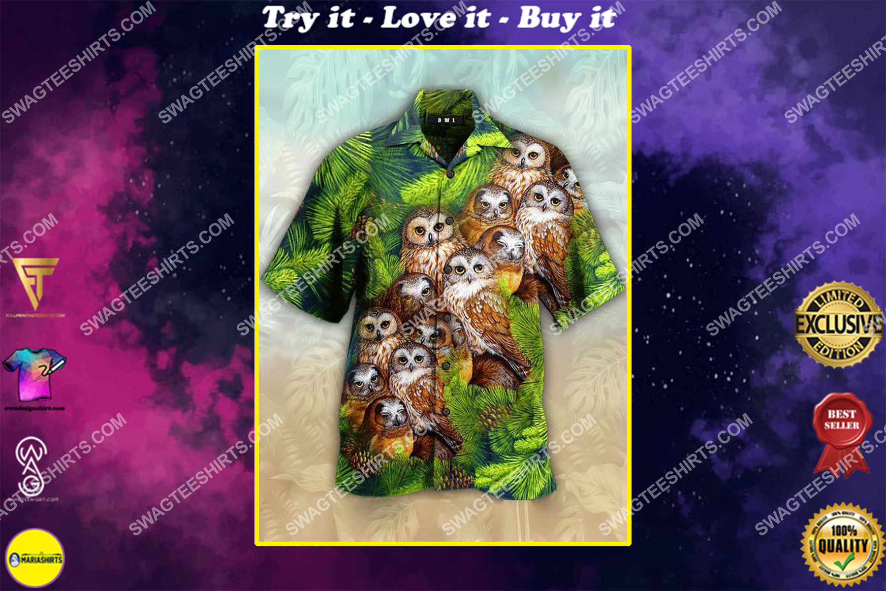 the tropical owl lover all over printed hawaiian shirt