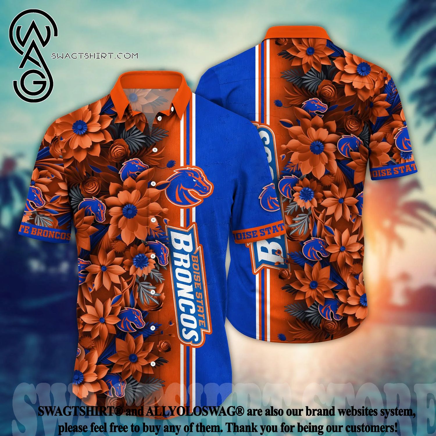 NCAA Boise State Broncos Flower Button Up Hawaiian Shirt 3D Shirt