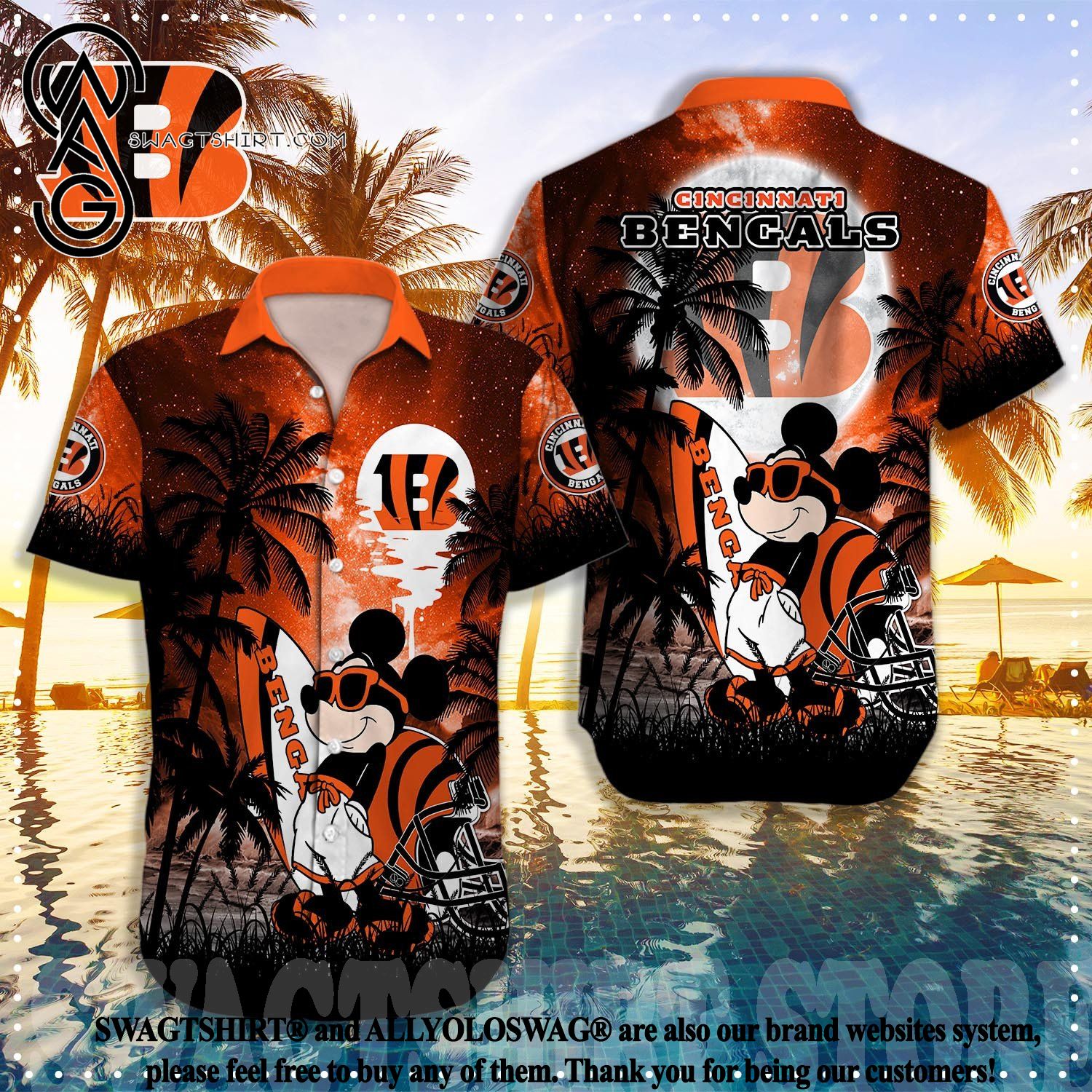 Mickey Mouse NFL Cincinnati Bengals Stars Pattern Hawaiian Shirt