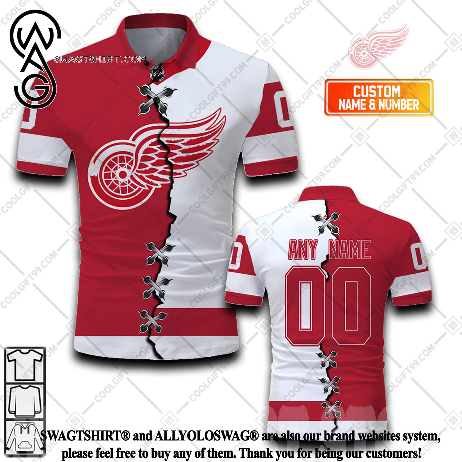 Spirit of Detroit wearing its very own Detroit RedWings Hockey jersey.