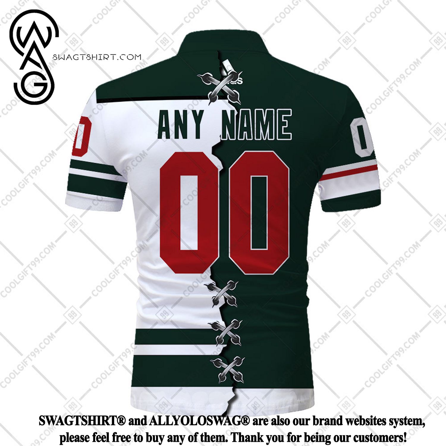 Minnesota Wild Personalized Name And Number NHL Mix Jersey Polo