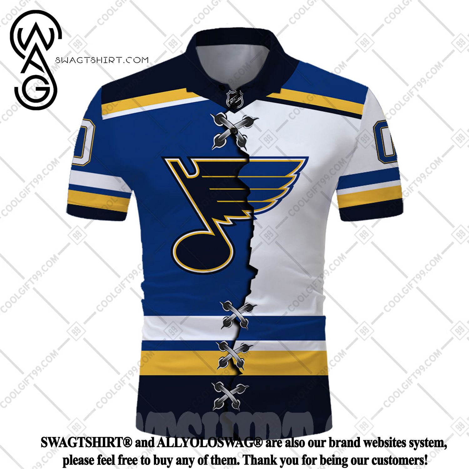 St Louis Blues Personalized Name And Number NHL Mix Jersey Polo