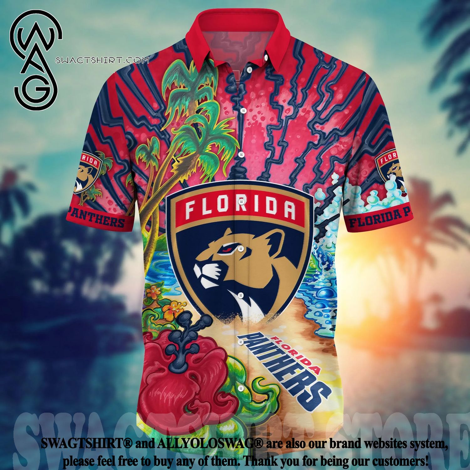 Hockey Florida Panthers Tropicial Flowers Summer Beach Hawaiian Shirt