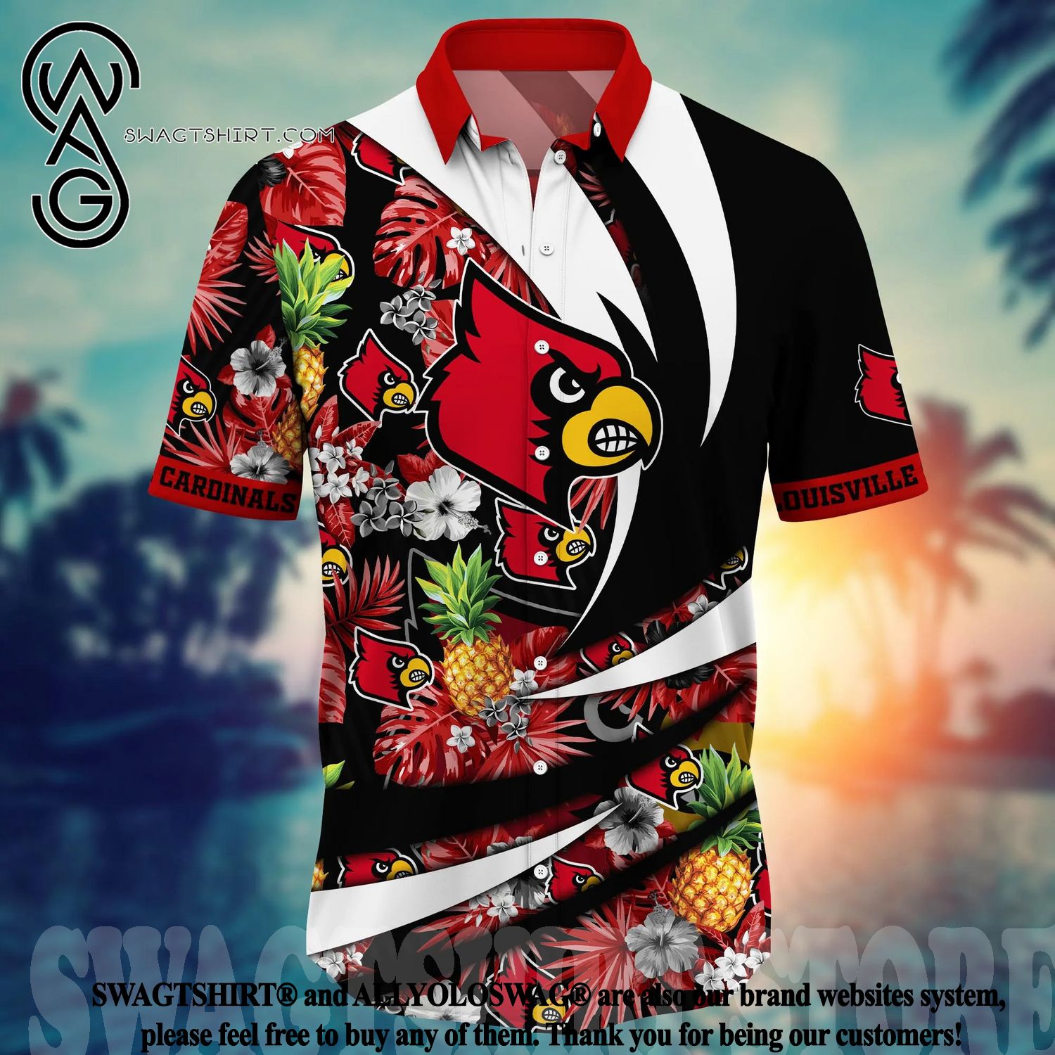 Louisville Cardinals Red Flowers NCAA Hawaiian Shirt - T-shirts Low Price