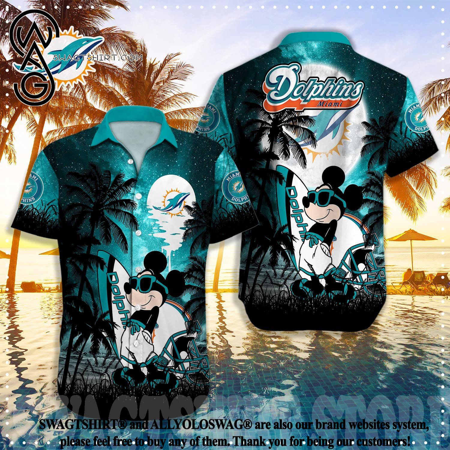 NFL Miami Dolphins Hawaiian Shirt & Mickey Mouse Custom