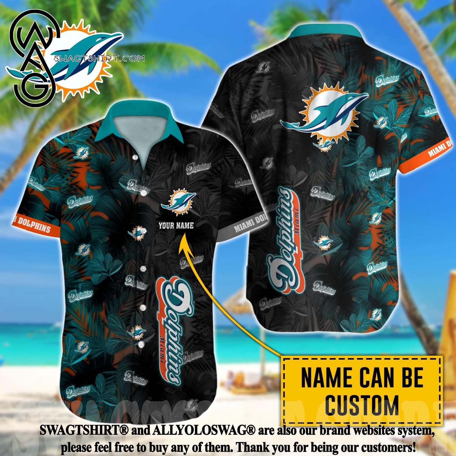 Custom Miami Dolphins Women's Aqua Name & Number Logo Slim Fit T