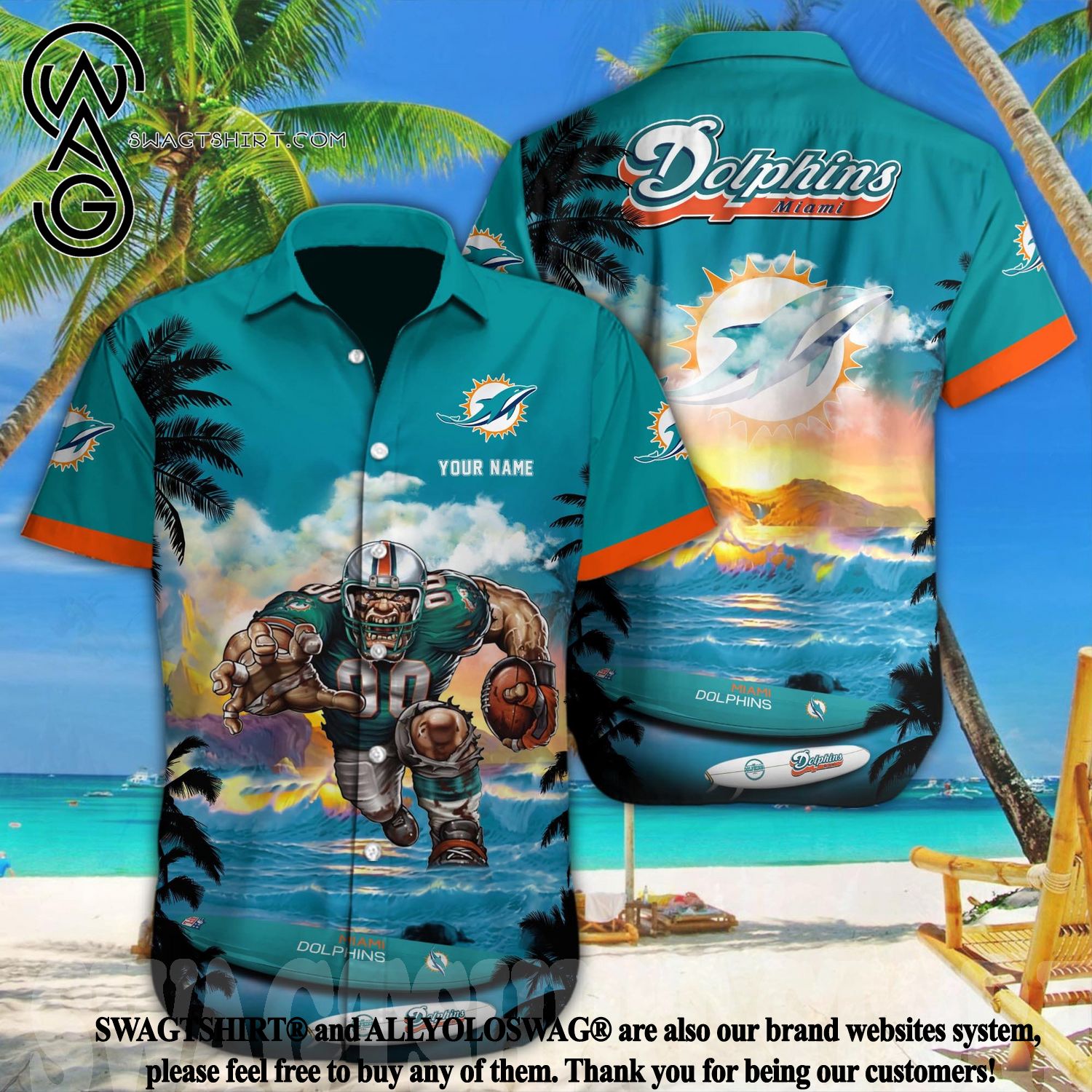 Miami Dolphins / Grateful Dead Custom Printed T-Shirt