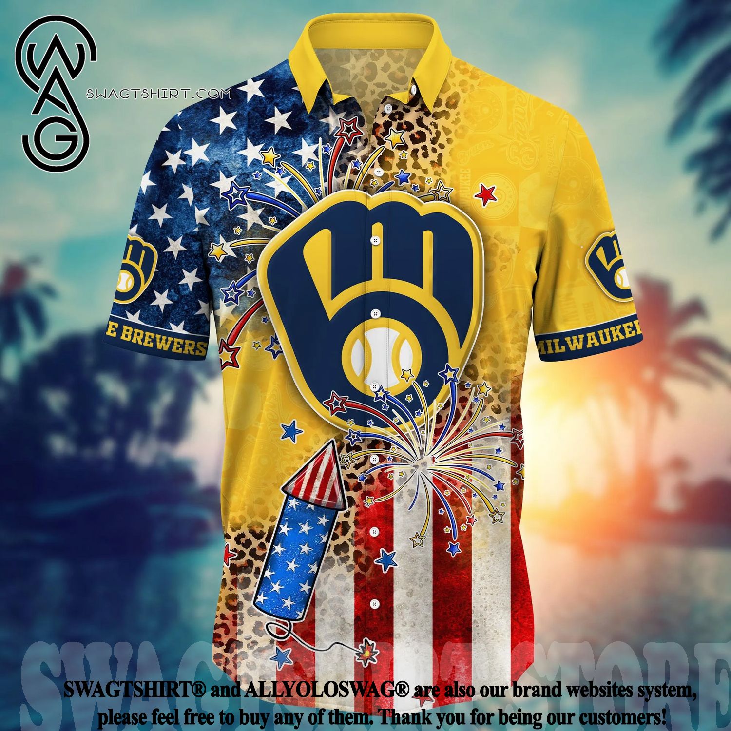 Best Selling Product] Milwaukee Brewers MLB Independence Day Full Printed  3D Hawaiian Shirt