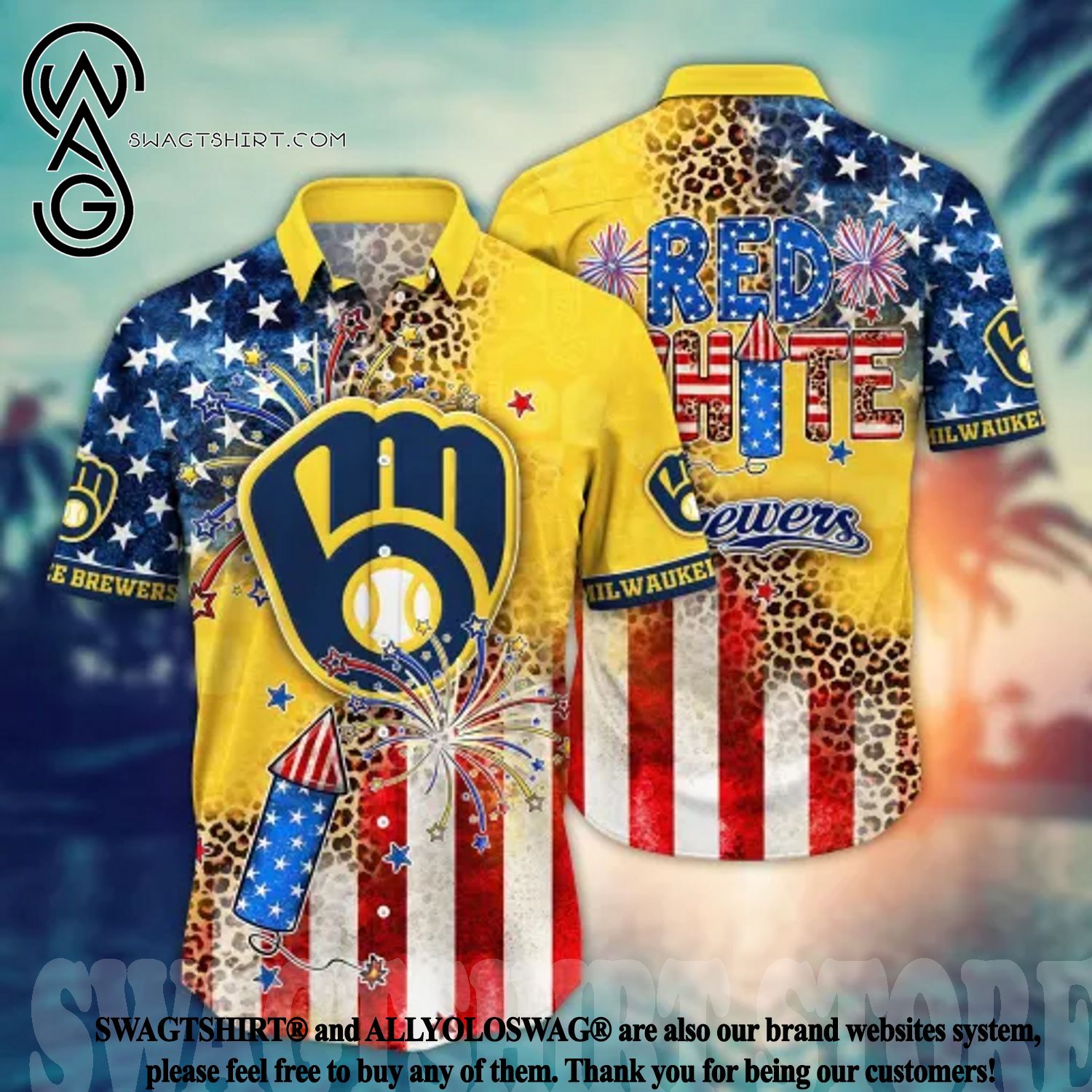 Best Selling Product] Milwaukee Brewers MLB Independence Day Full Printed  3D Hawaiian Shirt