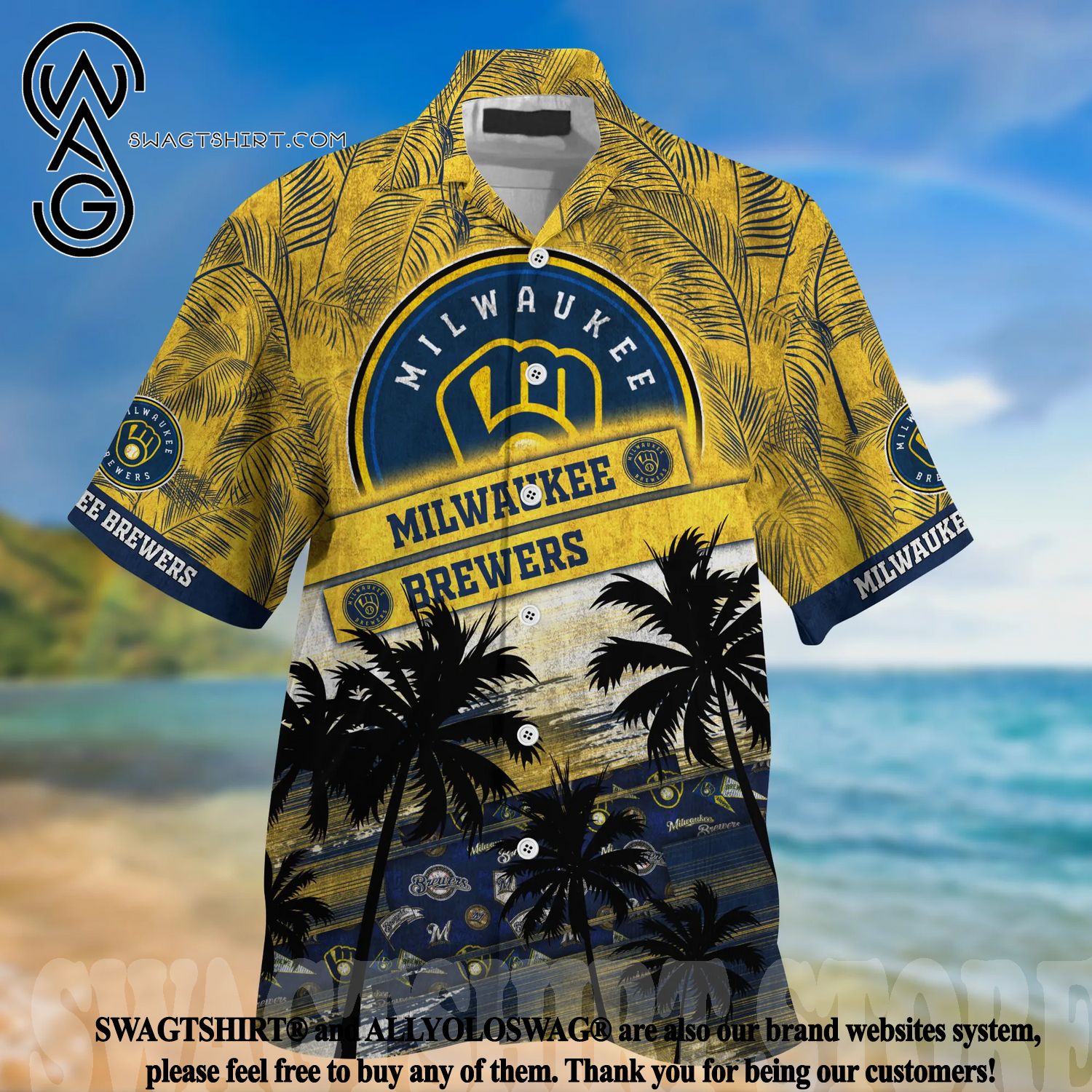 Milwaukee Brewers MLB Vintage Palm Tree Pattern Hawaii Shirt For