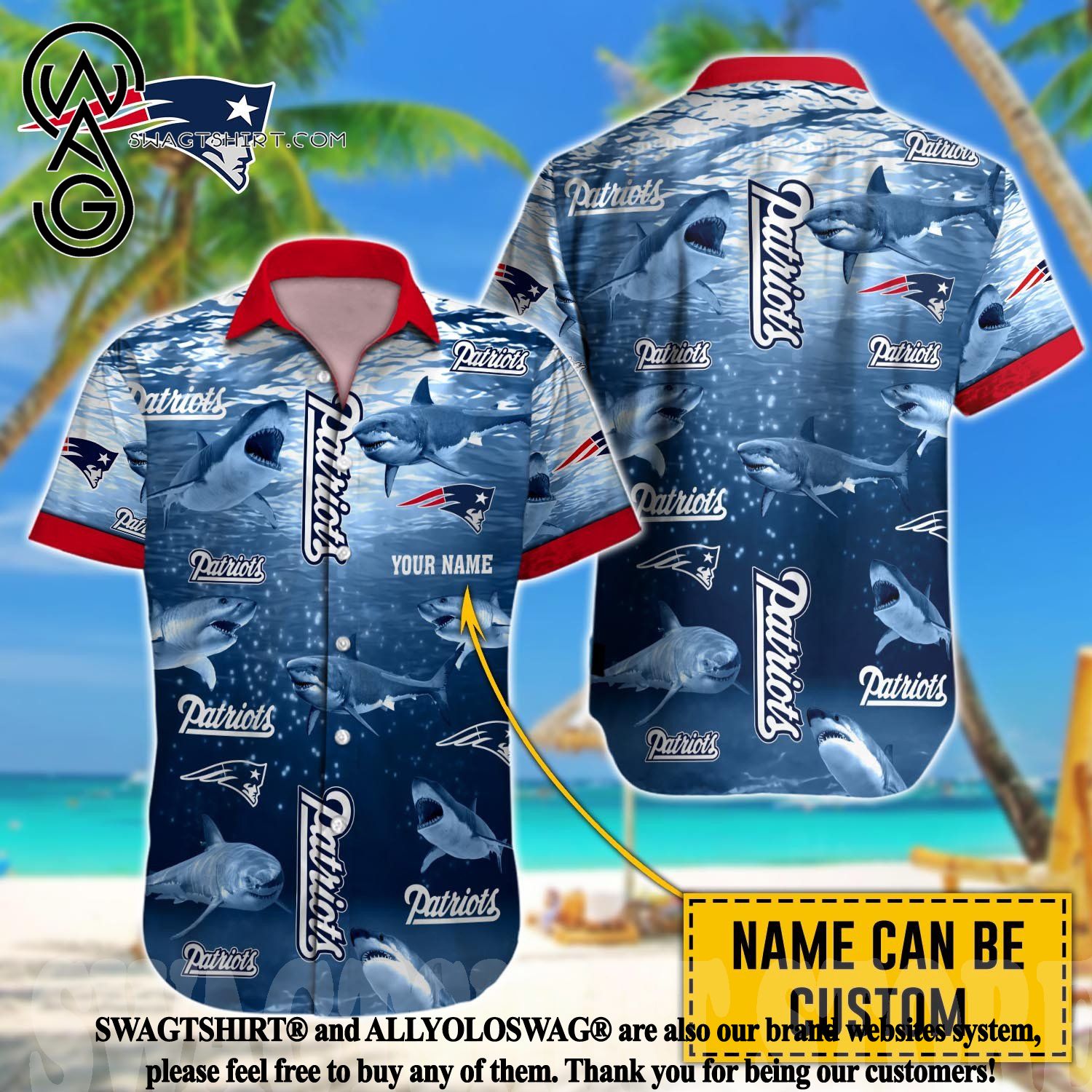 New England Patriots NF And Tropical Pattern Custom Name Hawaiian