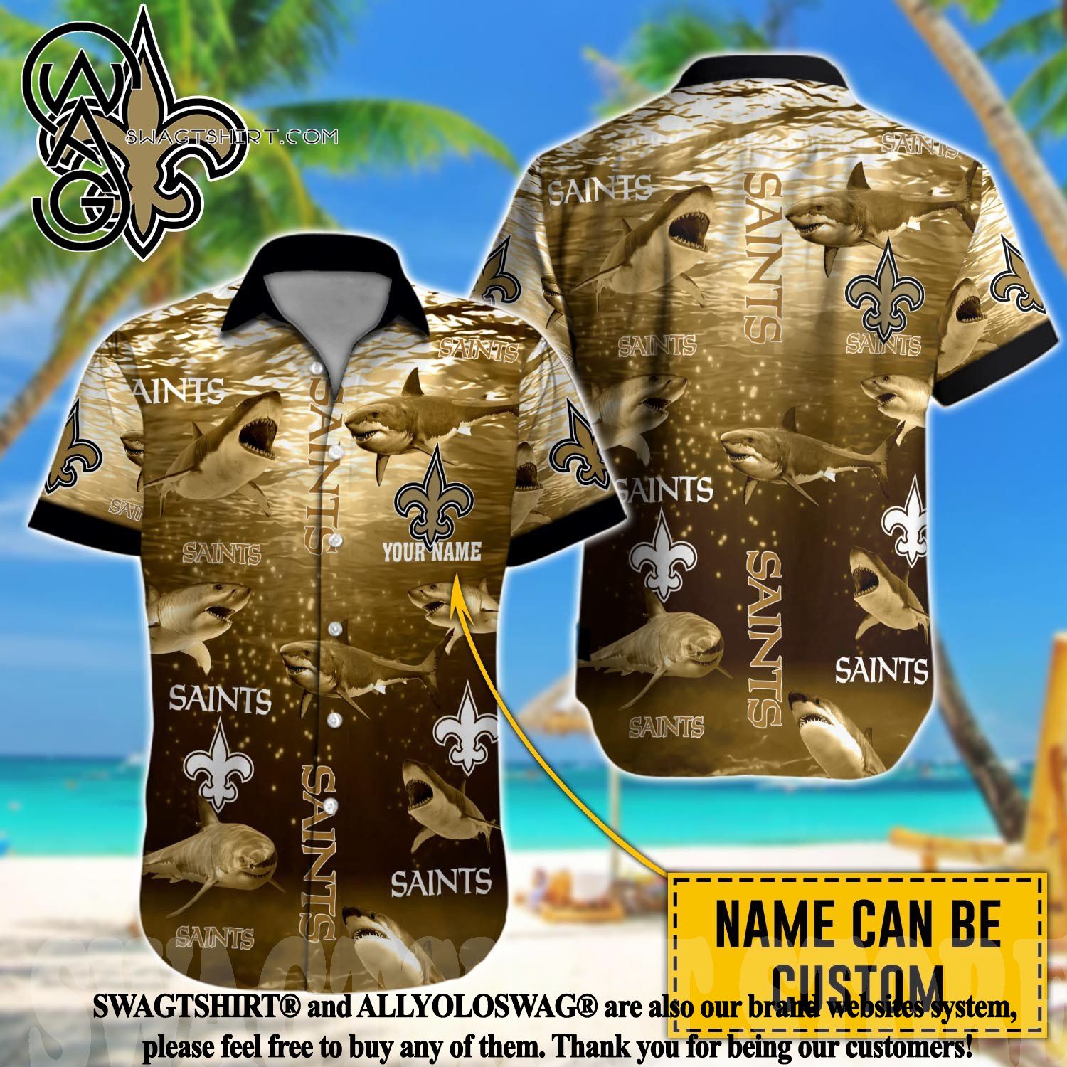 Custom Name New Orleans Saints Tropical Flowers Pattern Printed 3D