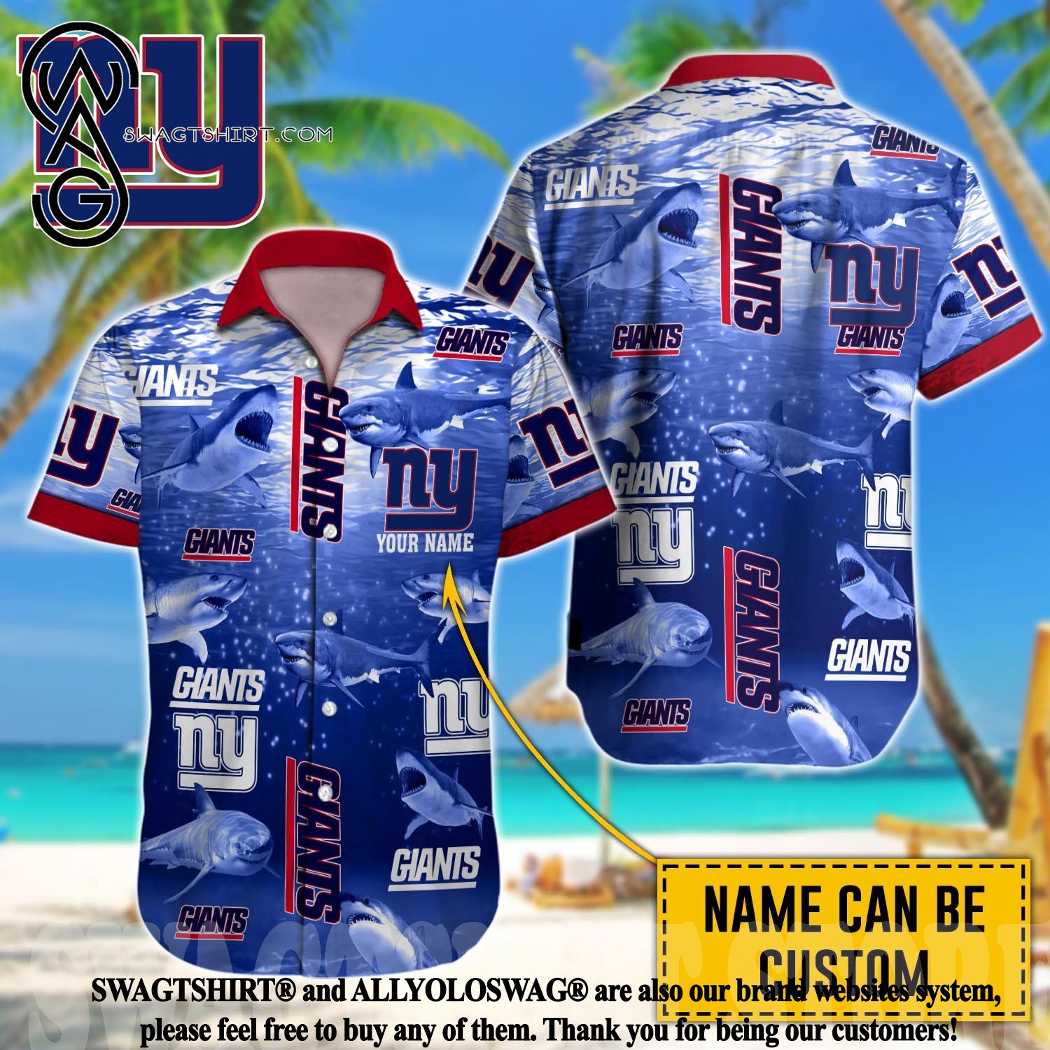 Football American Hawaii Shirt Tropical Beach Tree New York Giants -  Freedomdesign