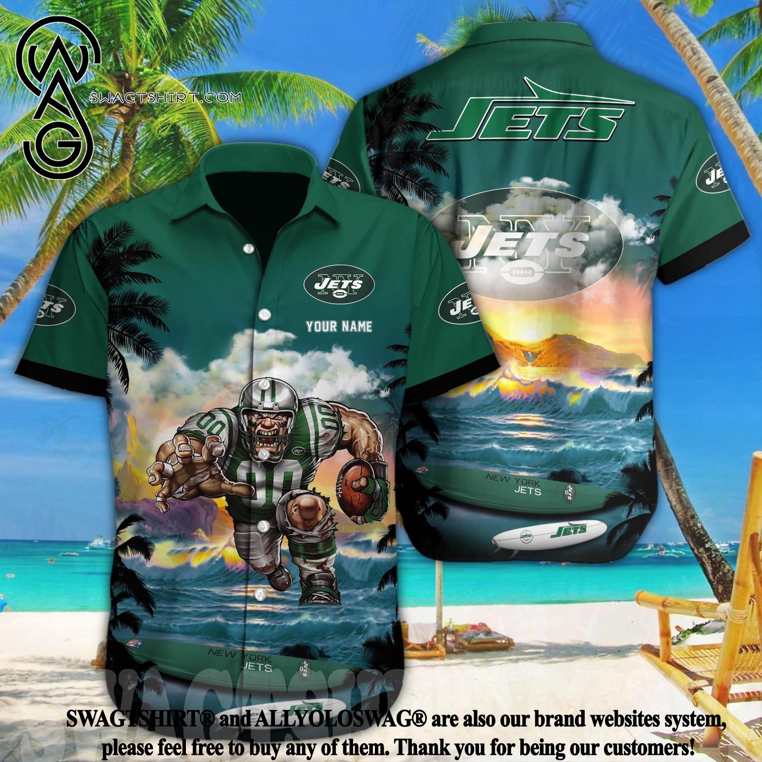 Custom Name New York Jets Hawaiian Shirt NFL Football Cheap Hawaiian Shirt  - T-shirts Low Price