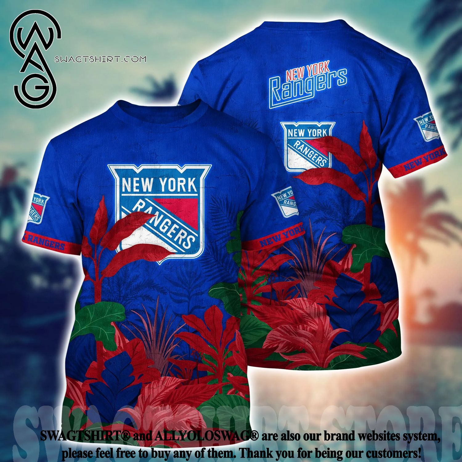 New York Rangers NHL Flower Classic Full Printing Hawaiian Shirt