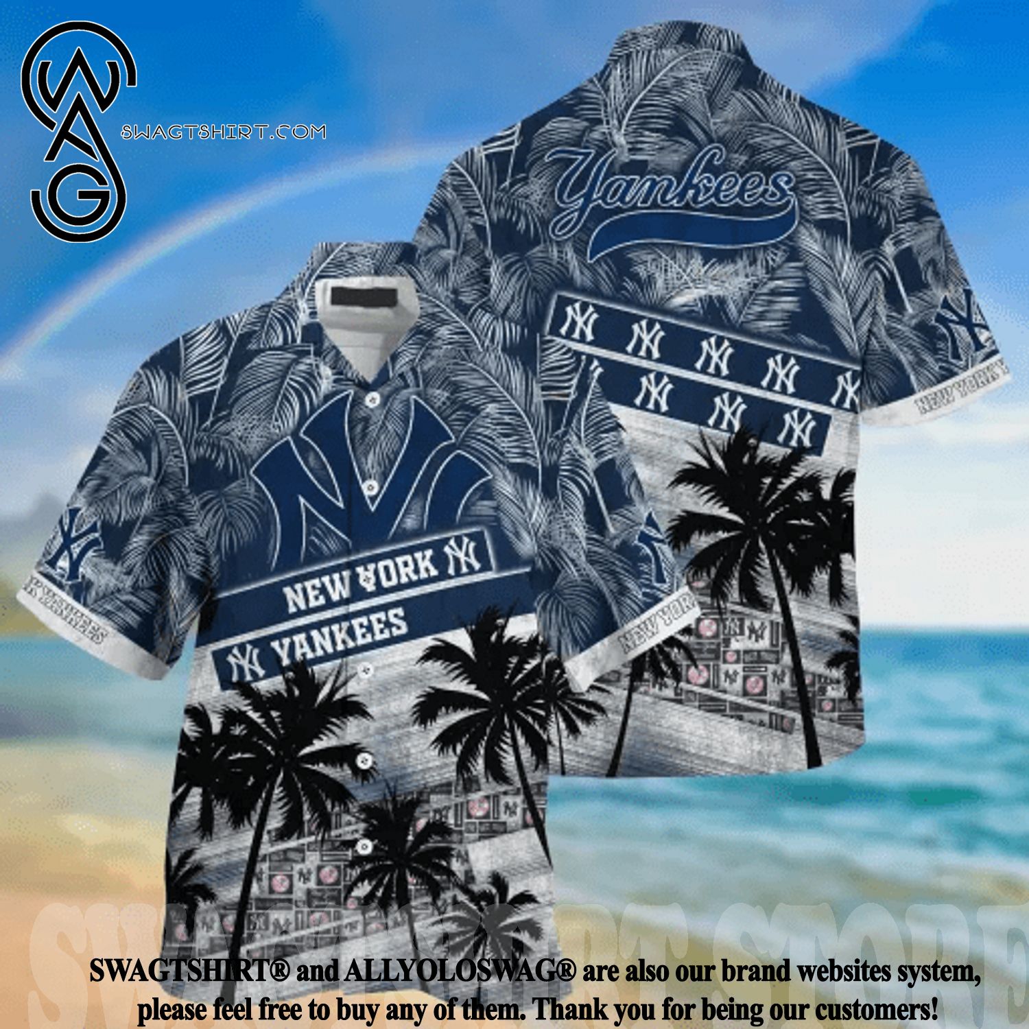 New York Yankees Major League Baseball Logo Pattern Hawaiian Shirt