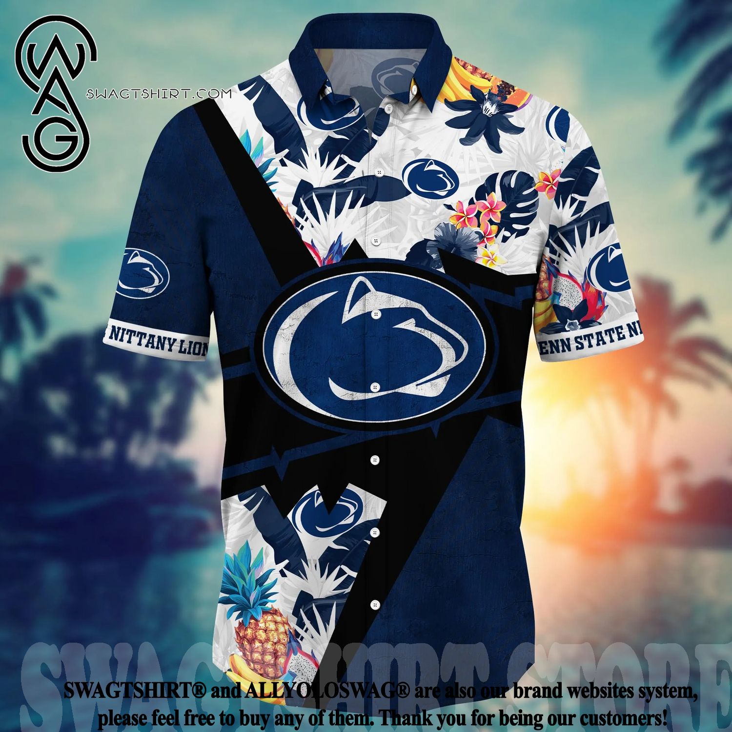 Penn State Nittany Lions NCAA Flower Button Up Hawaiian Shirt 3D