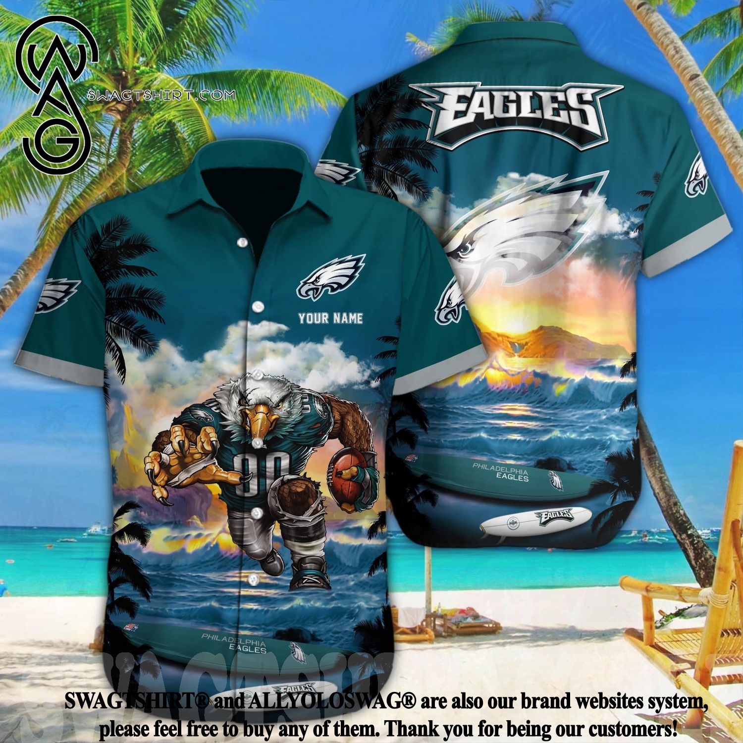 Custom Number And Name Nfl 3D Hawaiian Shirt Philadelphia Eagles Star Men  And Women For Fans - Banantees