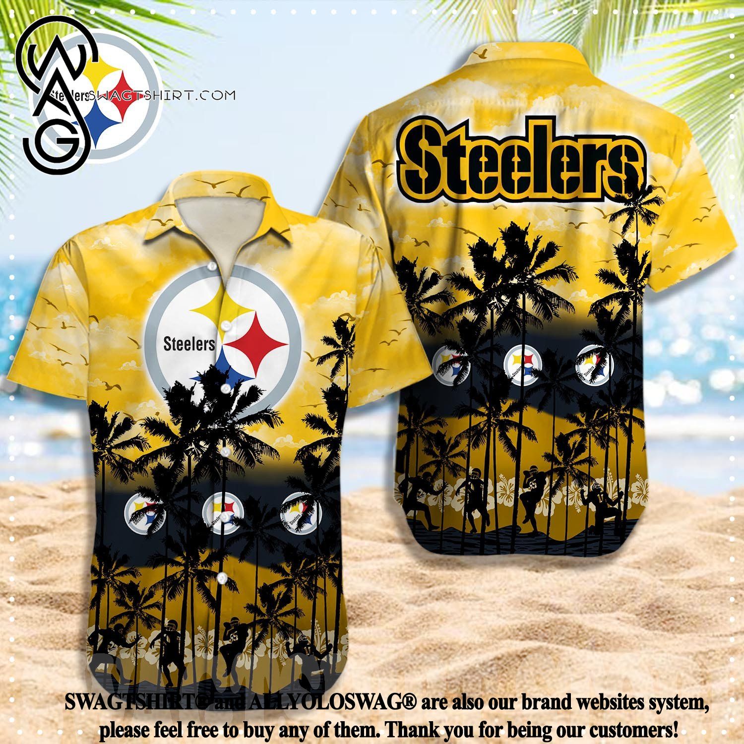 Custom Name And Number Pittsburgh Steelers And Floral Hawaiian Shirt And  Short - Freedomdesign