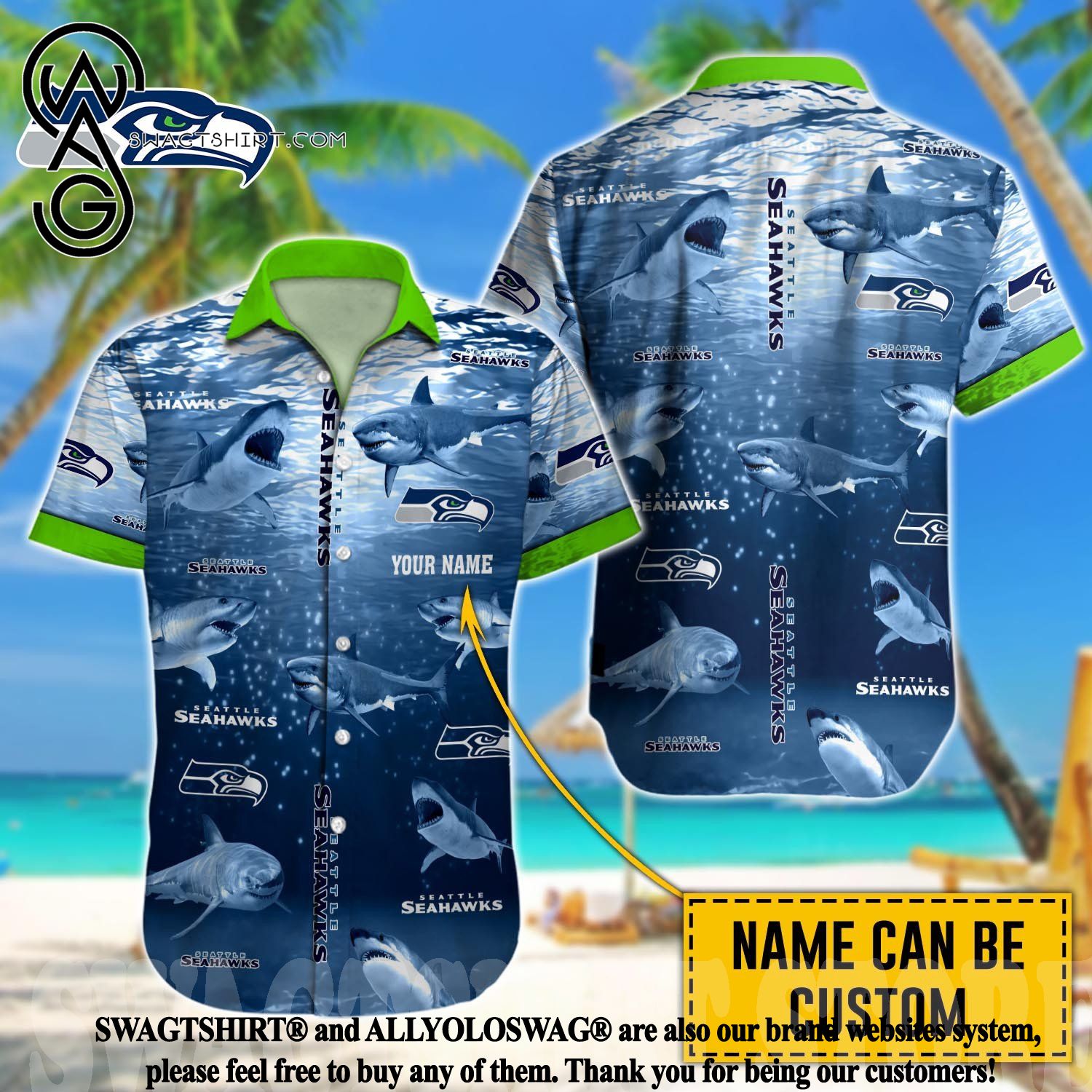 Seattle seahawks Custom Name NFL Hawaiian Shirt And Shorts Gift