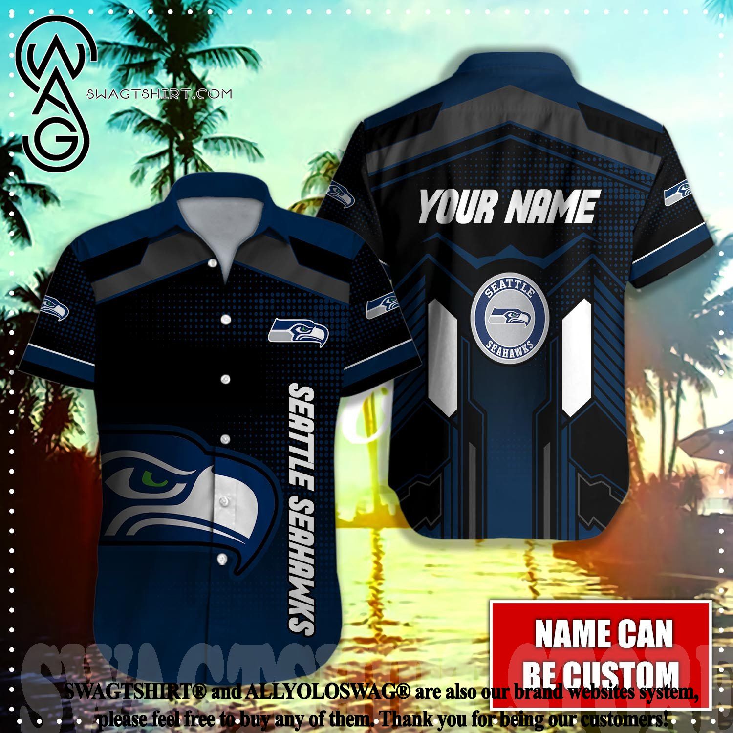 Custom Number And Name Nfl 3D Hawaiian Shirt Seattle Seahawks Logo Custom  Hot Men And Women For Fans - Banantees