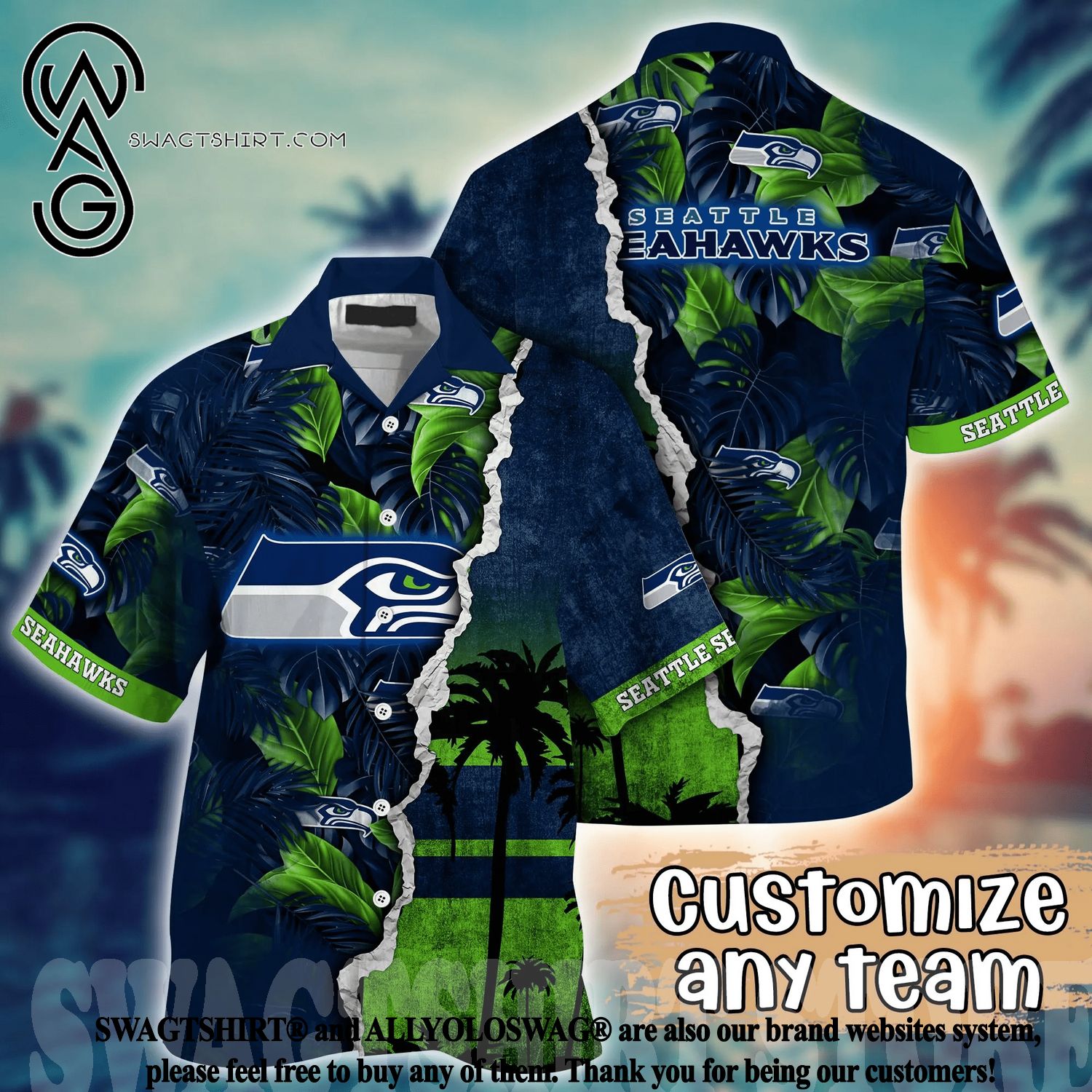 Custom Name Seattle Seahawks Tropical Flowers Pattern Printed 3D