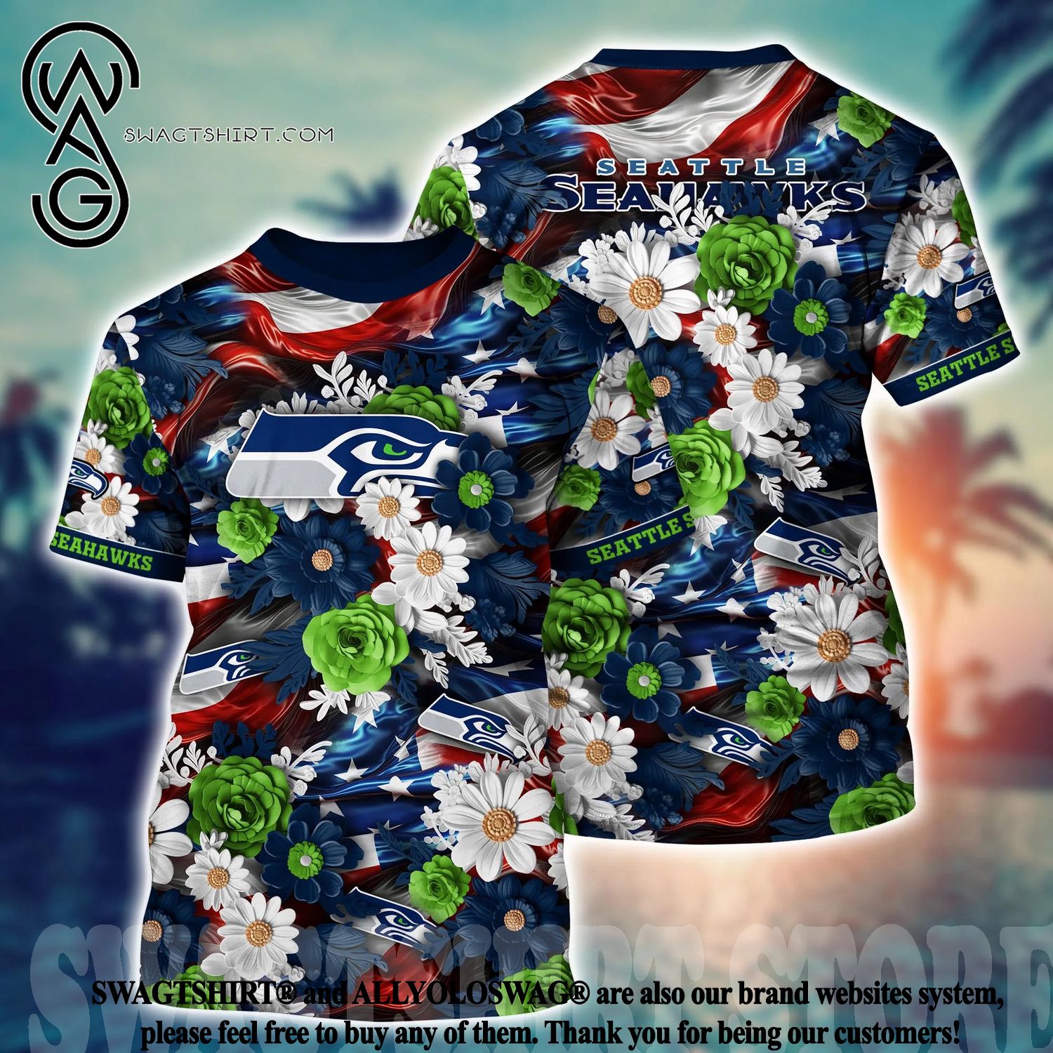 Personalized Seattle Seahawks Football Team Full Printing Hawaiian Shirt -  Blue - Senprintmart Store