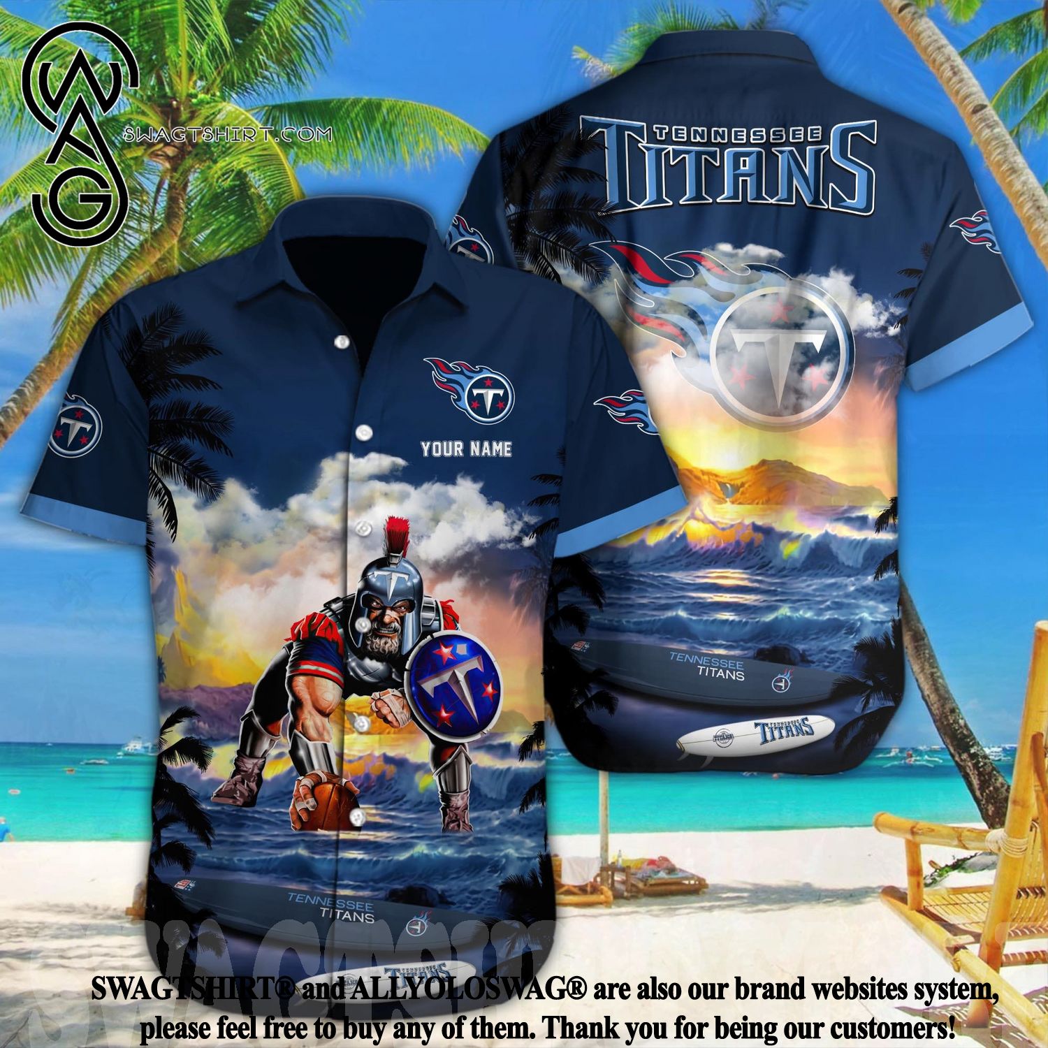 Custom Name Tennessee Titans Titan Up All Over Print 3D Hawaiian Summer  Aloha Beach Shirt - Freedomdesign