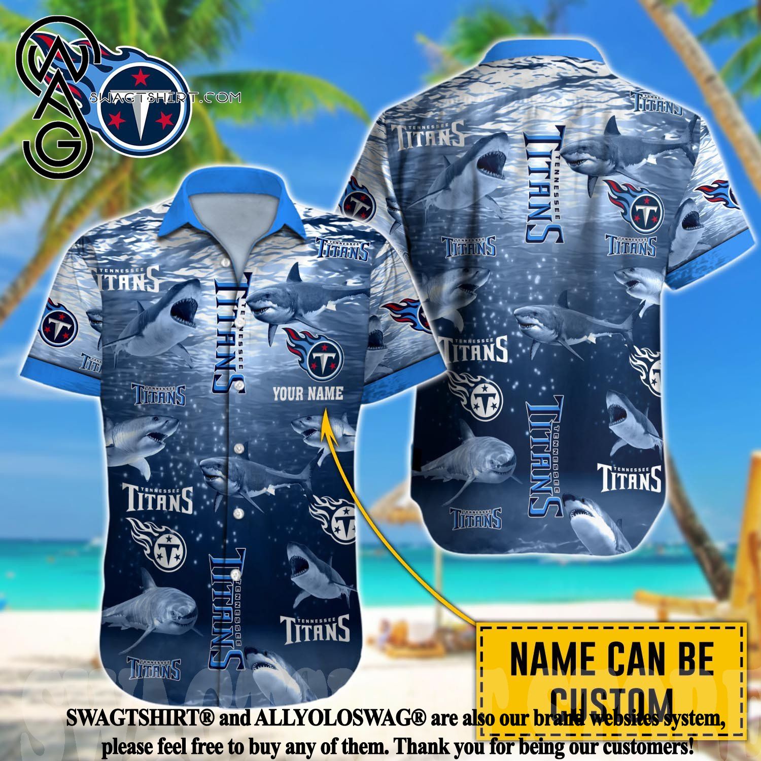 Custom Name Tennessee Titans Titan Up All Over Print 3D Hawaiian Summer  Aloha Beach Shirt - Freedomdesign