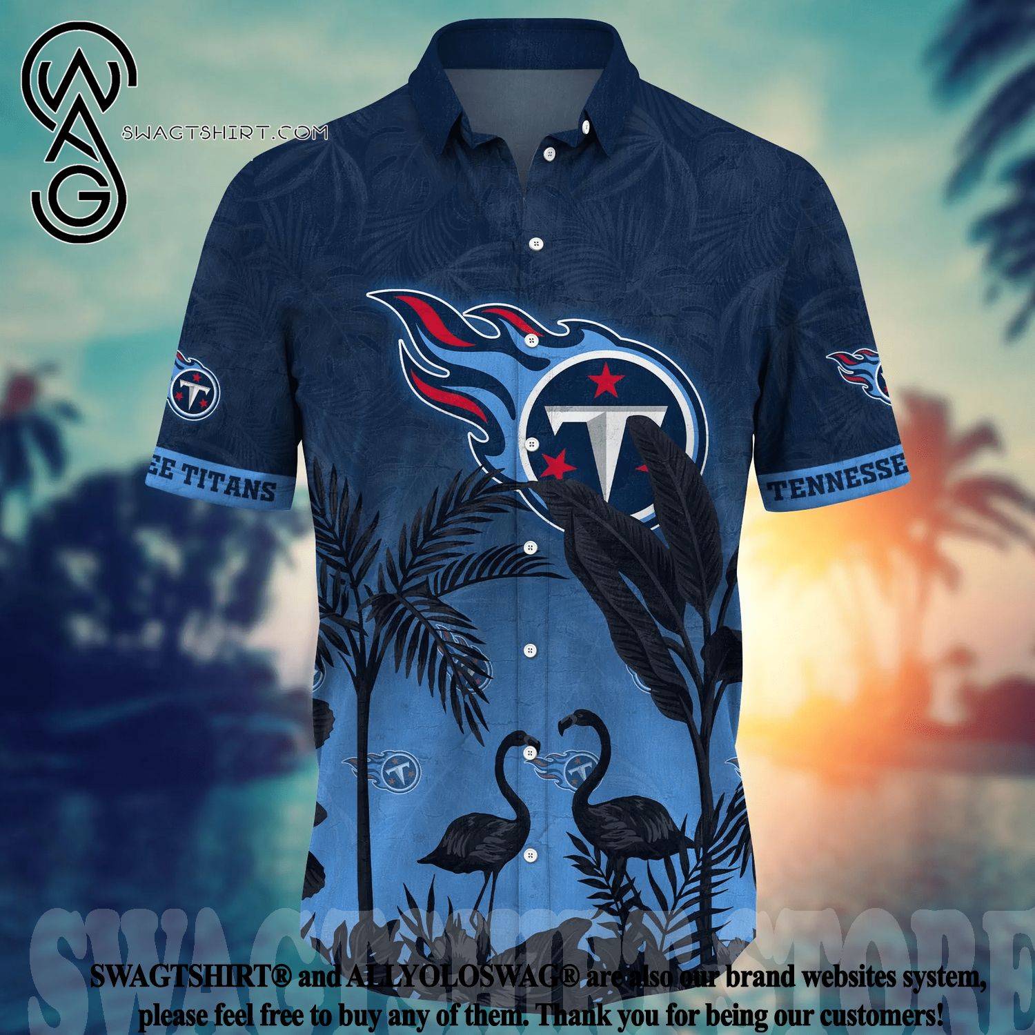 NFL Tennessee Titans Flowers Navy Blue Hawaiian Shirt V2