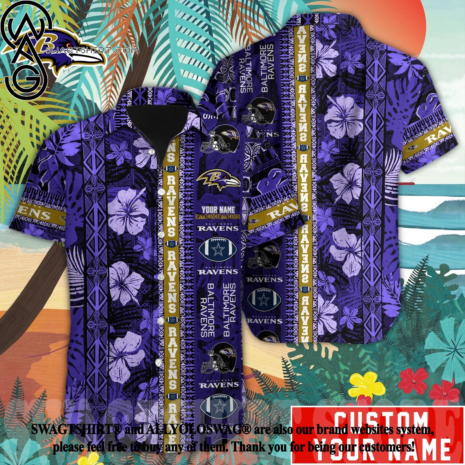 Nfl Baltimore Ravens Gold Purple Trendy Hawaiian Shirt Aloha Shirt - Trendy  Aloha