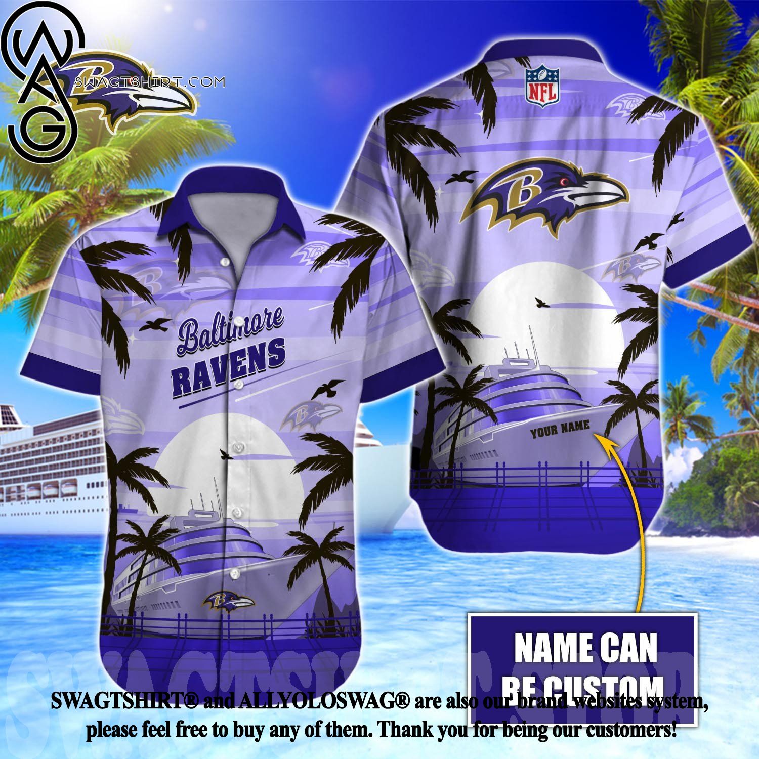 Baltimore Ravens Hawaiian Shirt NFL Football Custom Name Cheap