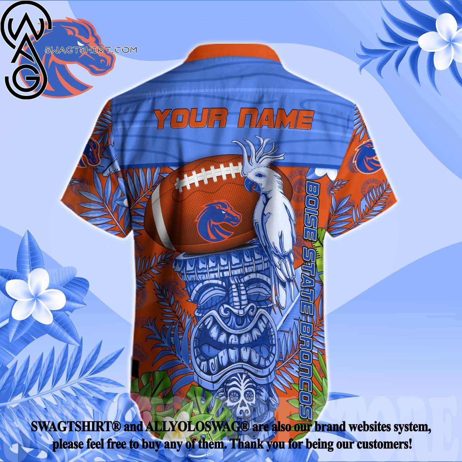 NCAA Boise State Broncos Flower Button Up Hawaiian Shirt 3D Shirt